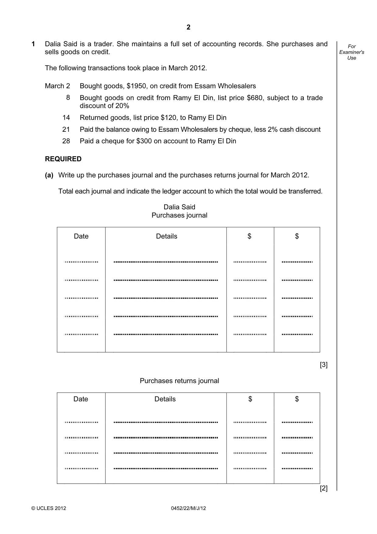 Cambridge IGCSE Accounting 0452 2012 May/June Paper 2 · Variant 2 question paper, page 2 of 20