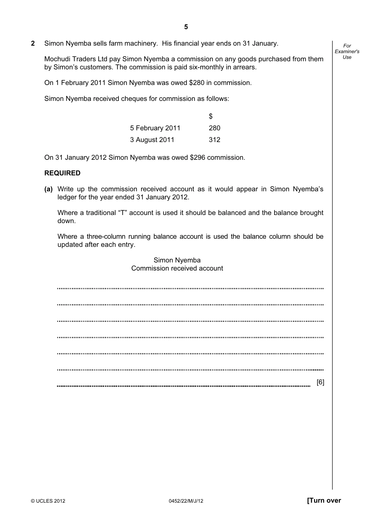 Cambridge IGCSE Accounting 0452 2012 May/June Paper 2 · Variant 2 question paper, page 5 of 20