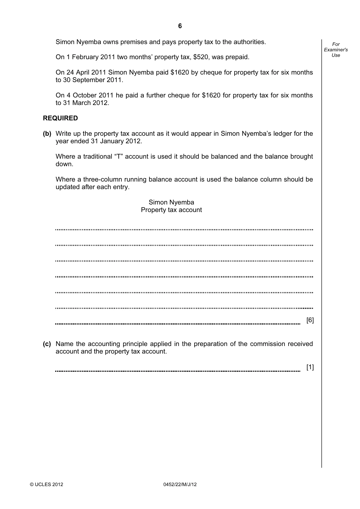 Cambridge IGCSE Accounting 0452 2012 May/June Paper 2 · Variant 2 question paper, page 6 of 20
