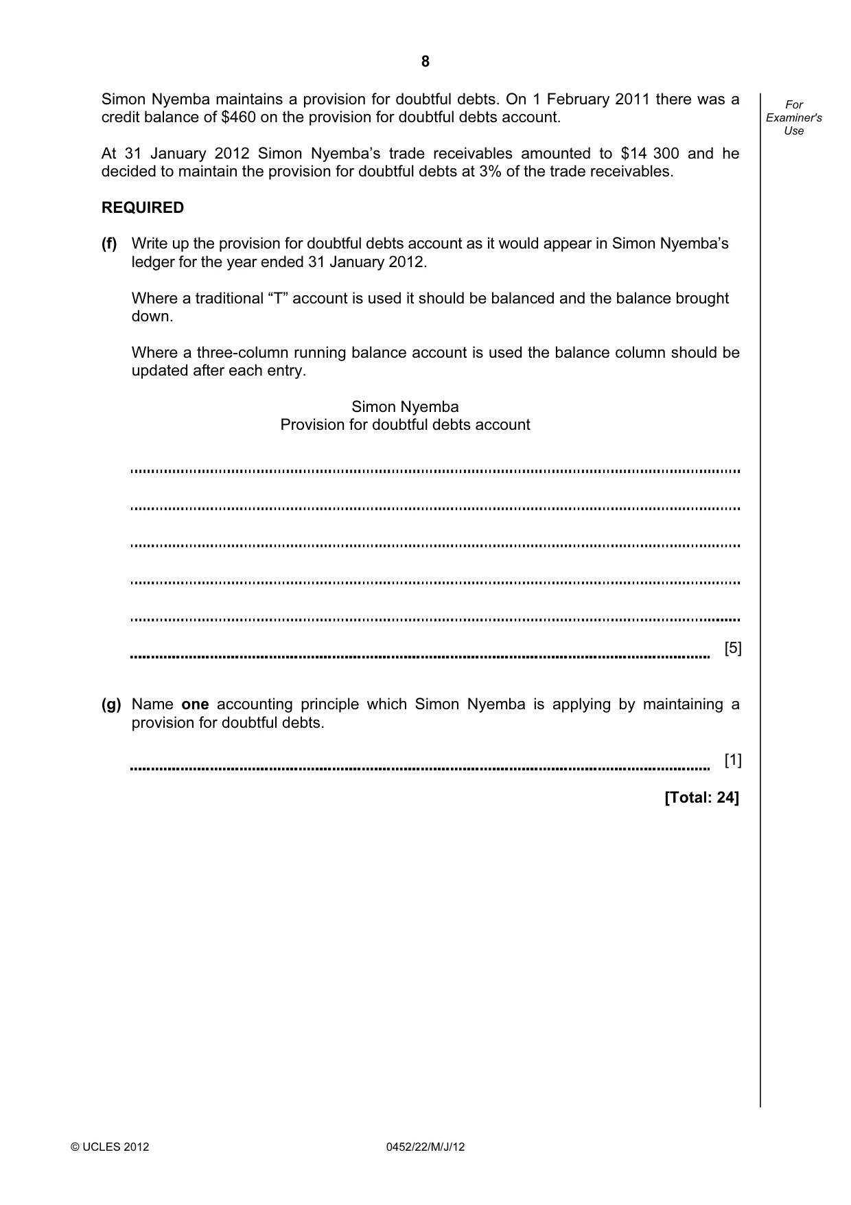 Cambridge IGCSE Accounting 0452 2012 May/June Paper 2 · Variant 2 question paper, page 8 of 20