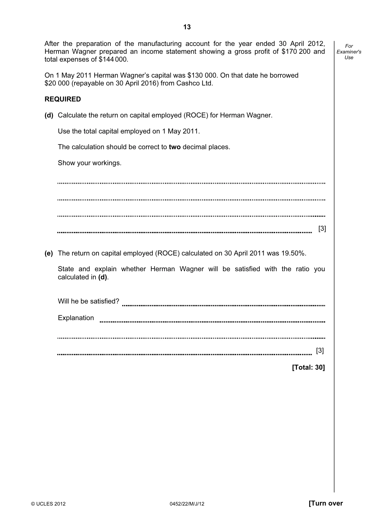 Cambridge IGCSE Accounting 0452 2012 May/June Paper 2 · Variant 2 question paper, page 13 of 20