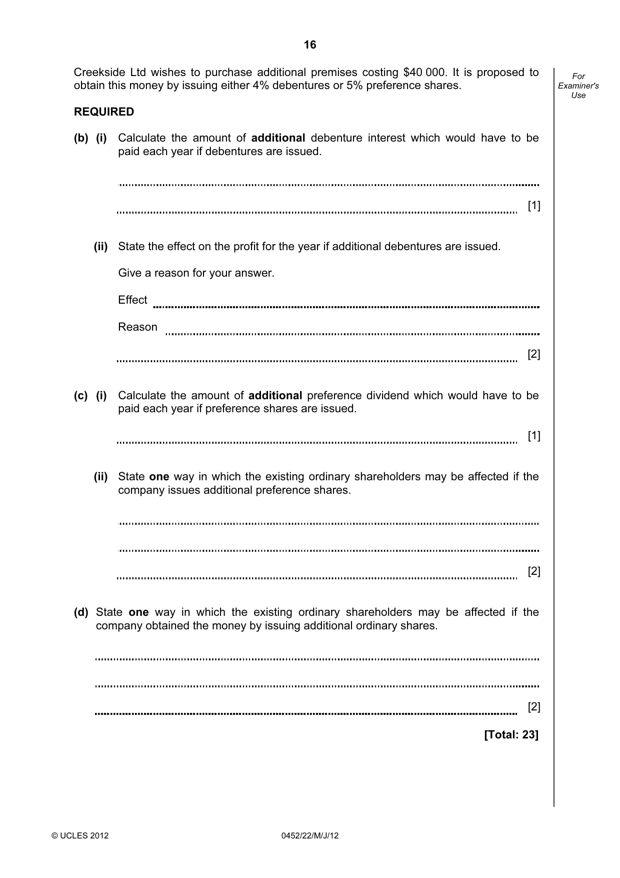 Cambridge IGCSE Accounting 0452 2012 May/June Paper 2 · Variant 2 question paper, page 16 of 20
