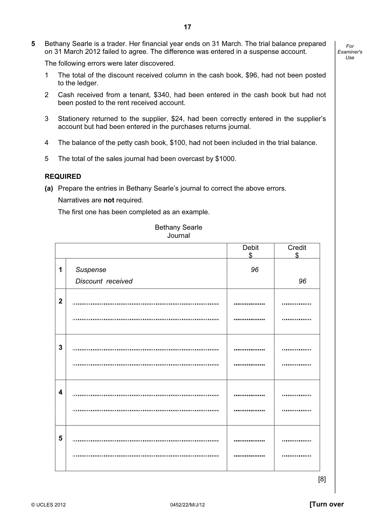 Cambridge IGCSE Accounting 0452 2012 May/June Paper 2 · Variant 2 question paper, page 17 of 20