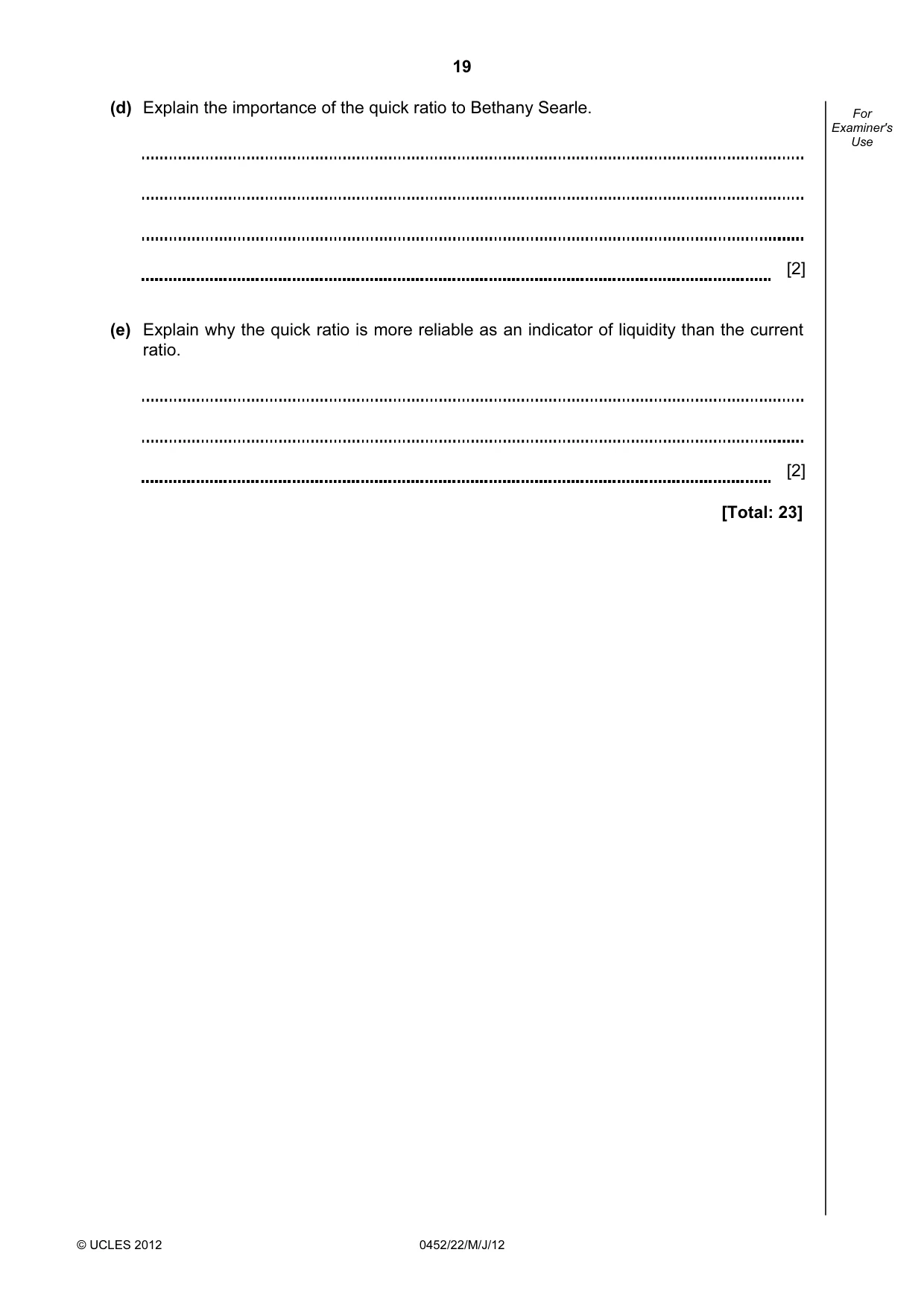Cambridge IGCSE Accounting 0452 2012 May/June Paper 2 · Variant 2 question paper, page 19 of 20