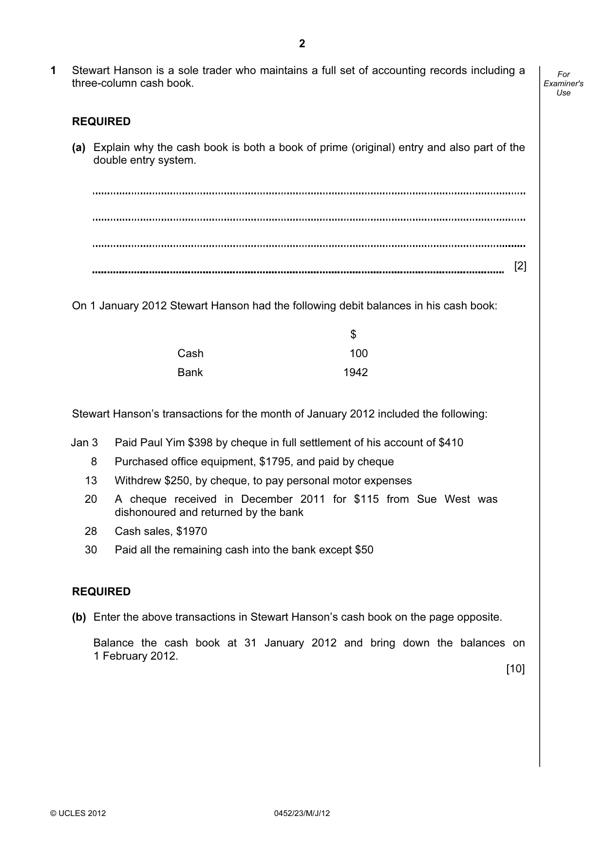 Cambridge IGCSE Accounting 0452 2012 May/June Paper 2 · Variant 3 question paper, page 2 of 20