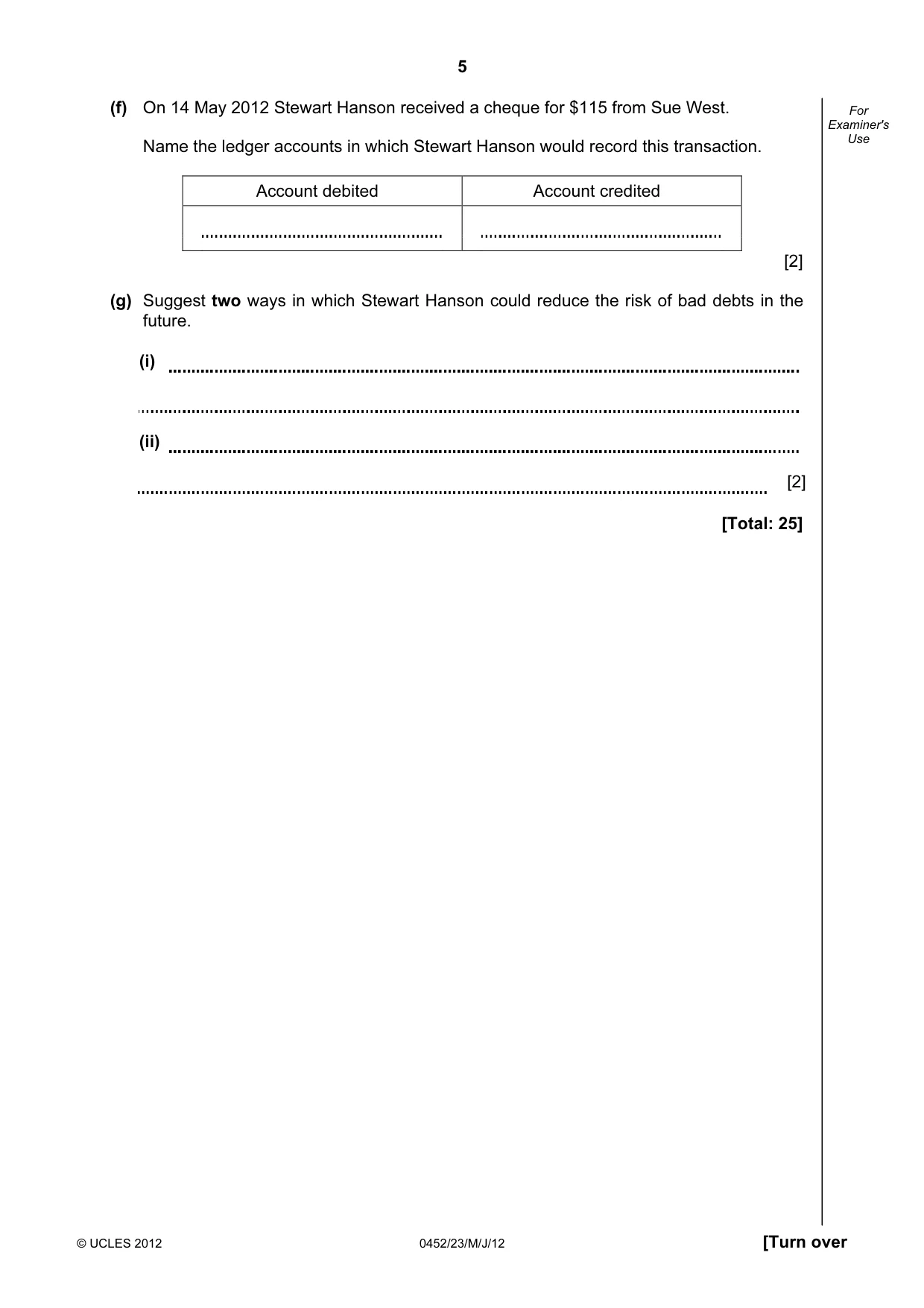 Cambridge IGCSE Accounting 0452 2012 May/June Paper 2 · Variant 3 question paper, page 5 of 20