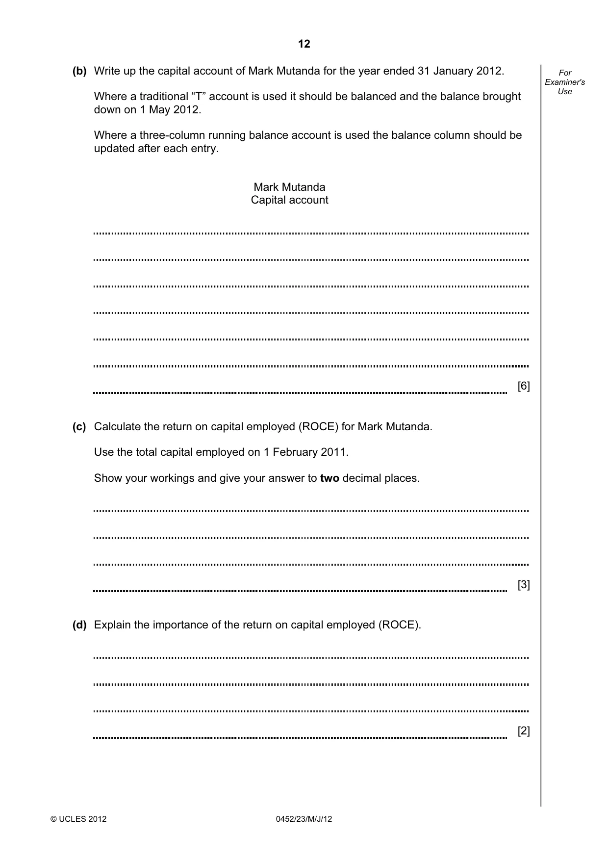 Cambridge IGCSE Accounting 0452 2012 May/June Paper 2 · Variant 3 question paper, page 12 of 20