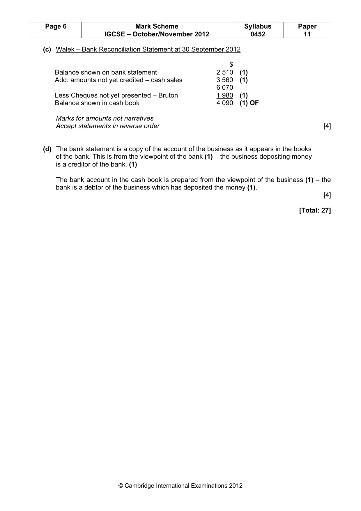 Mark scheme, page 6 of 10