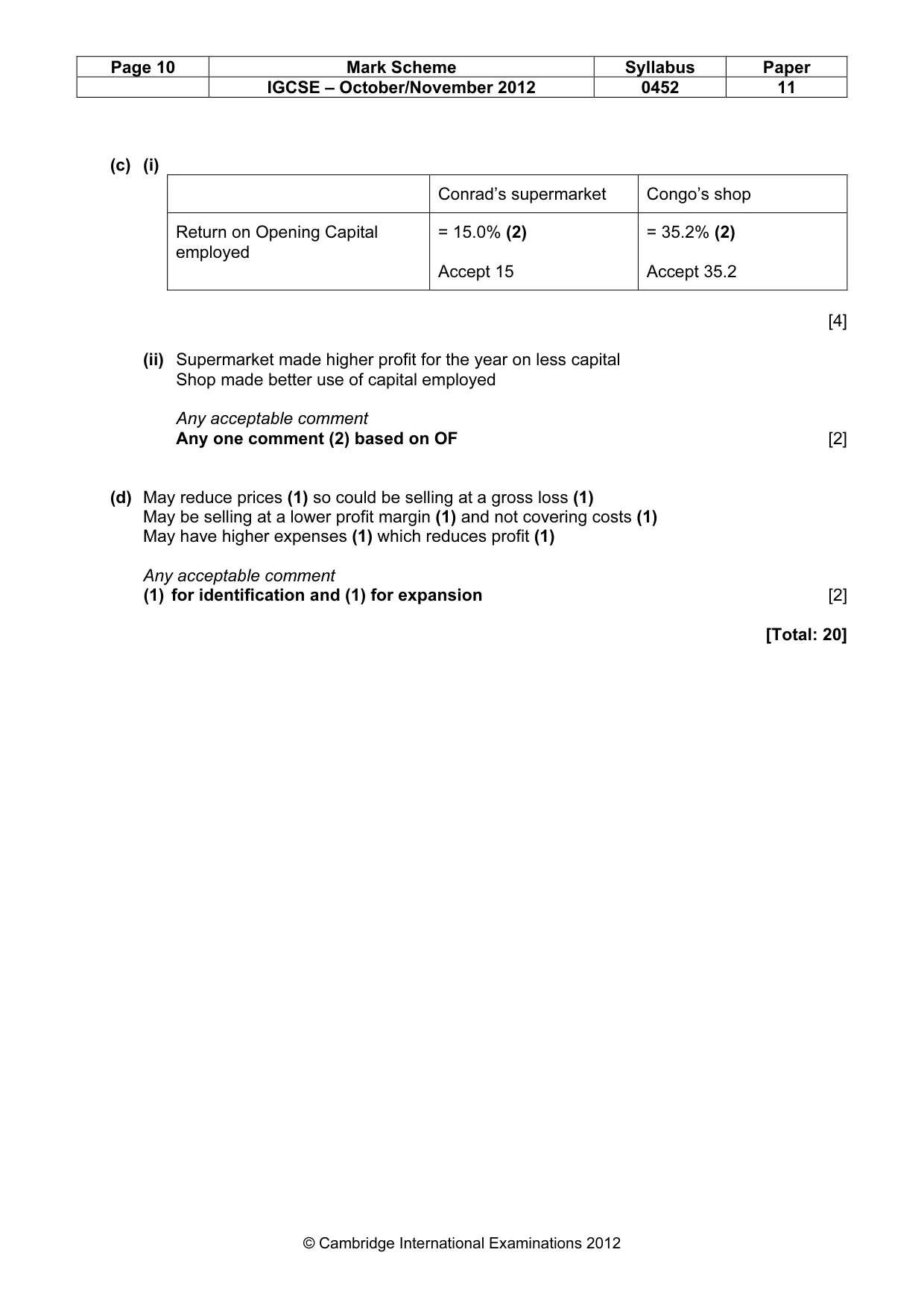 Mark scheme, page 10 of 10