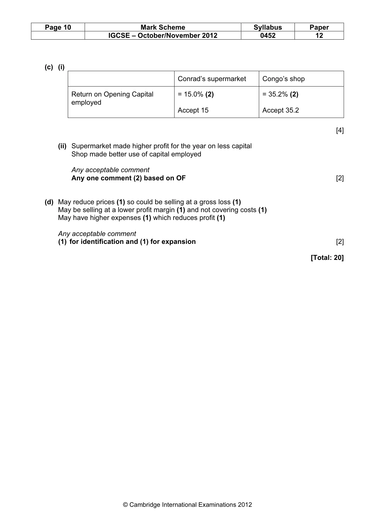 Mark scheme, page 10 of 10