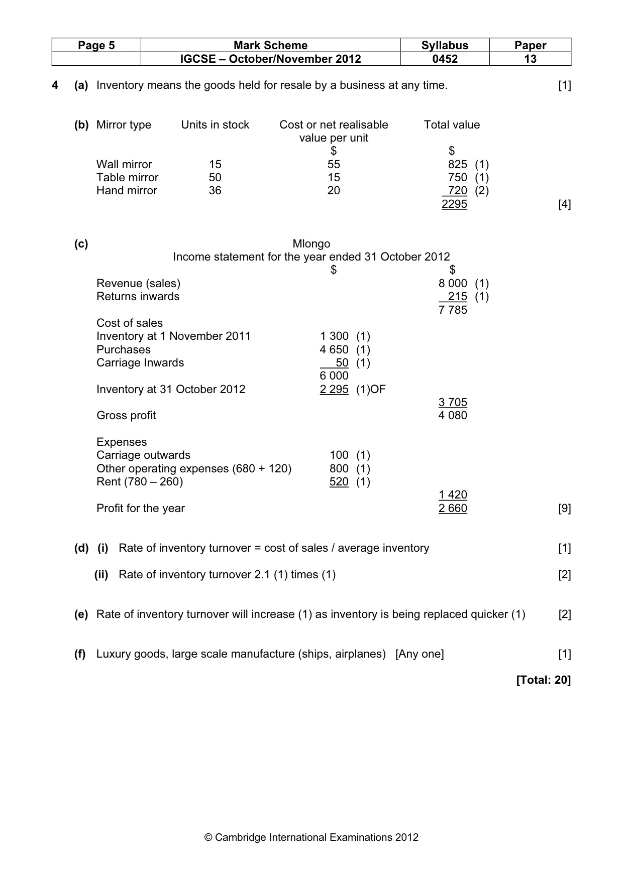 Mark scheme, page 5 of 7