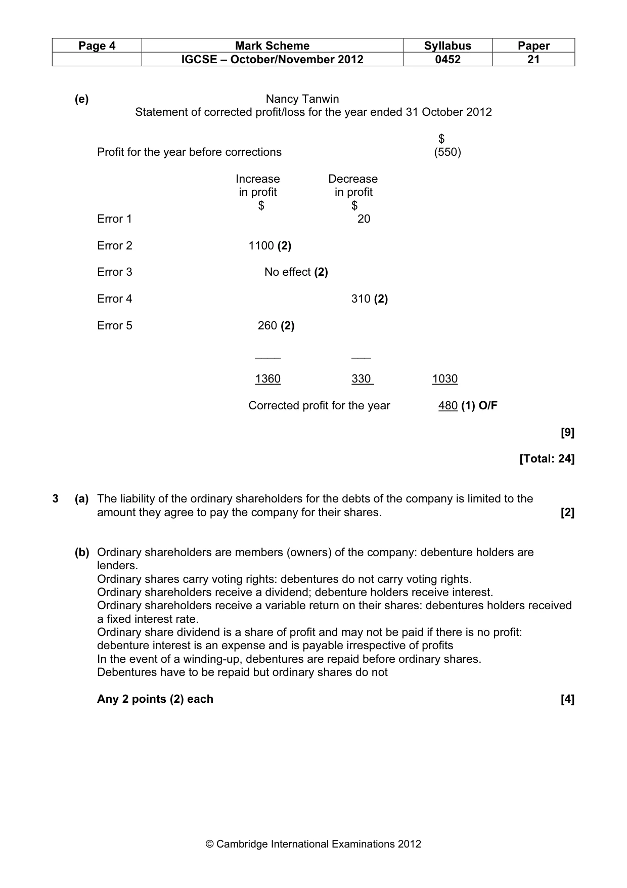 Mark scheme, page 4 of 9