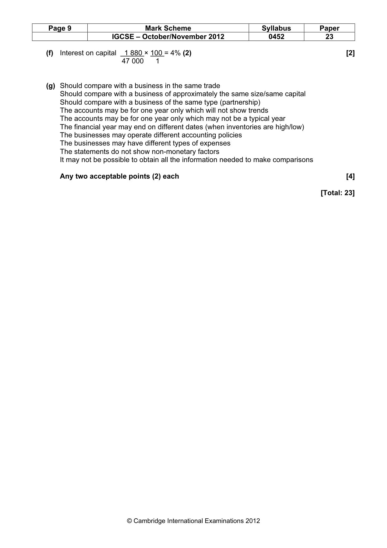 Mark scheme, page 9 of 9