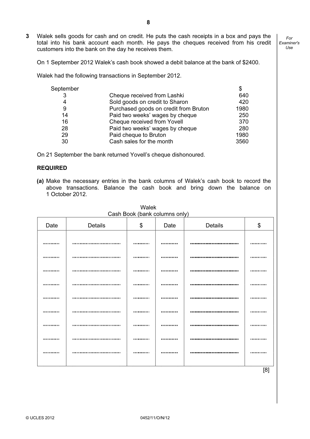 Cambridge IGCSE Accounting 0452 2012 Oct/Nov Paper 1 · Variant 1 question paper, page 8 of 20