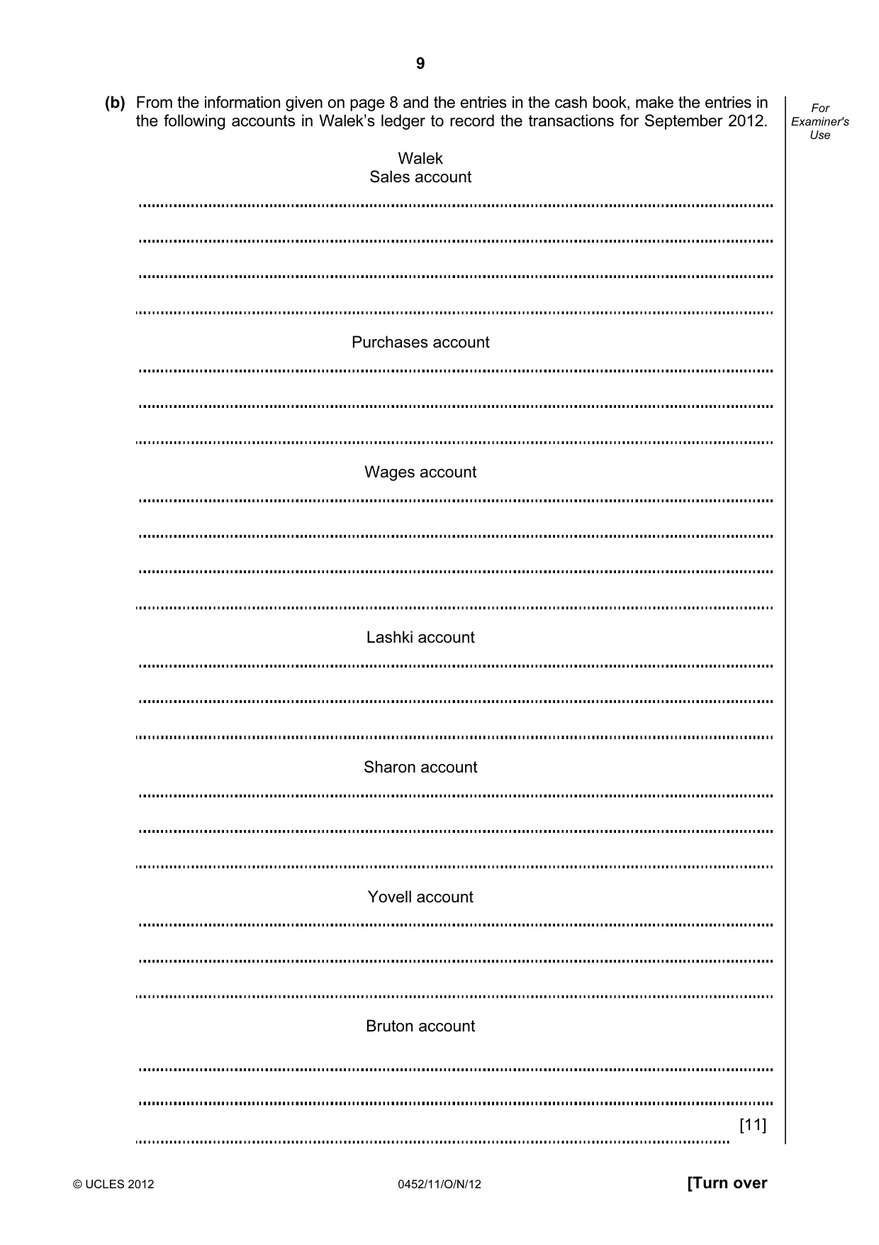 Cambridge IGCSE Accounting 0452 2012 Oct/Nov Paper 1 · Variant 1 question paper, page 9 of 20