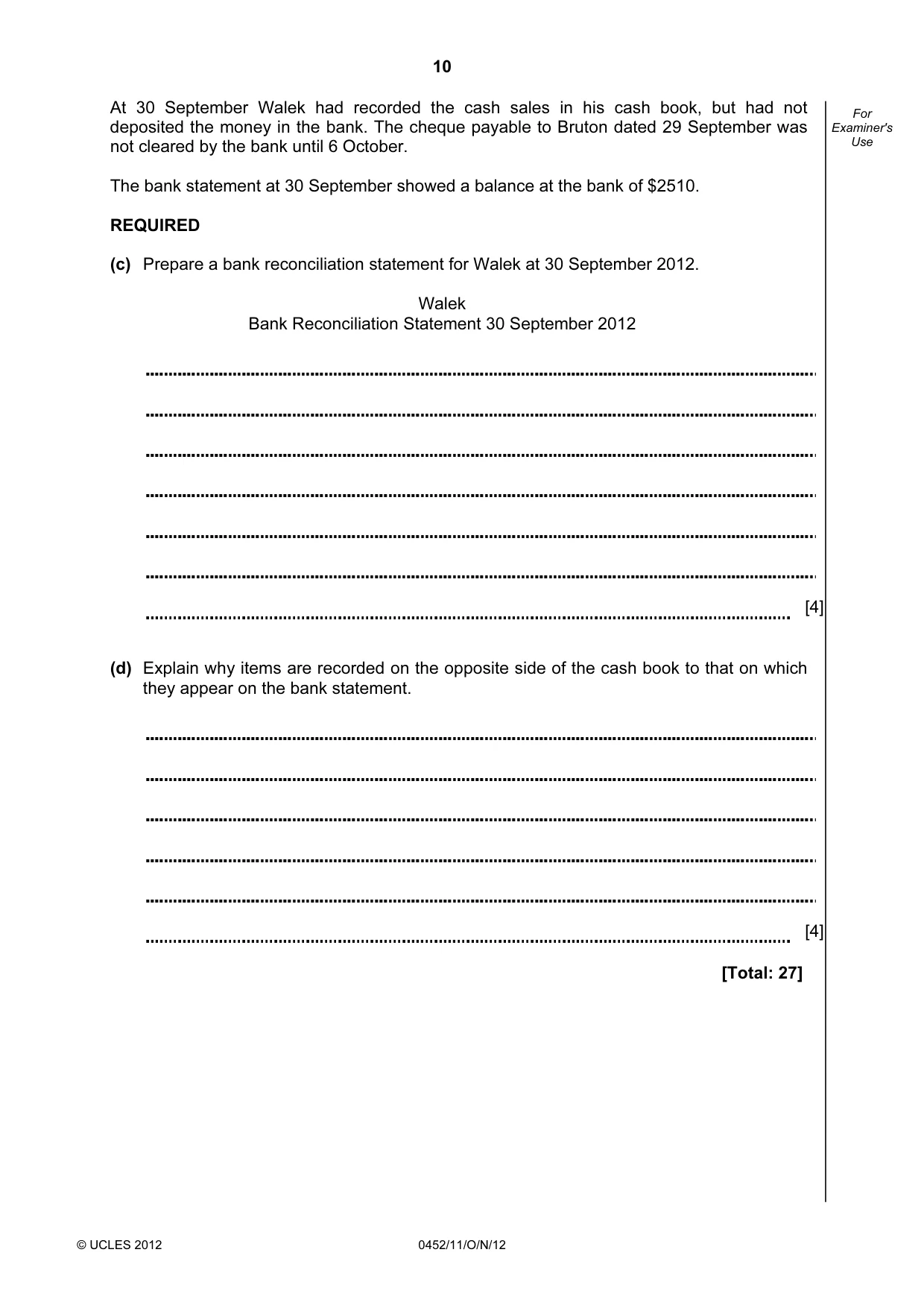 Cambridge IGCSE Accounting 0452 2012 Oct/Nov Paper 1 · Variant 1 question paper, page 10 of 20