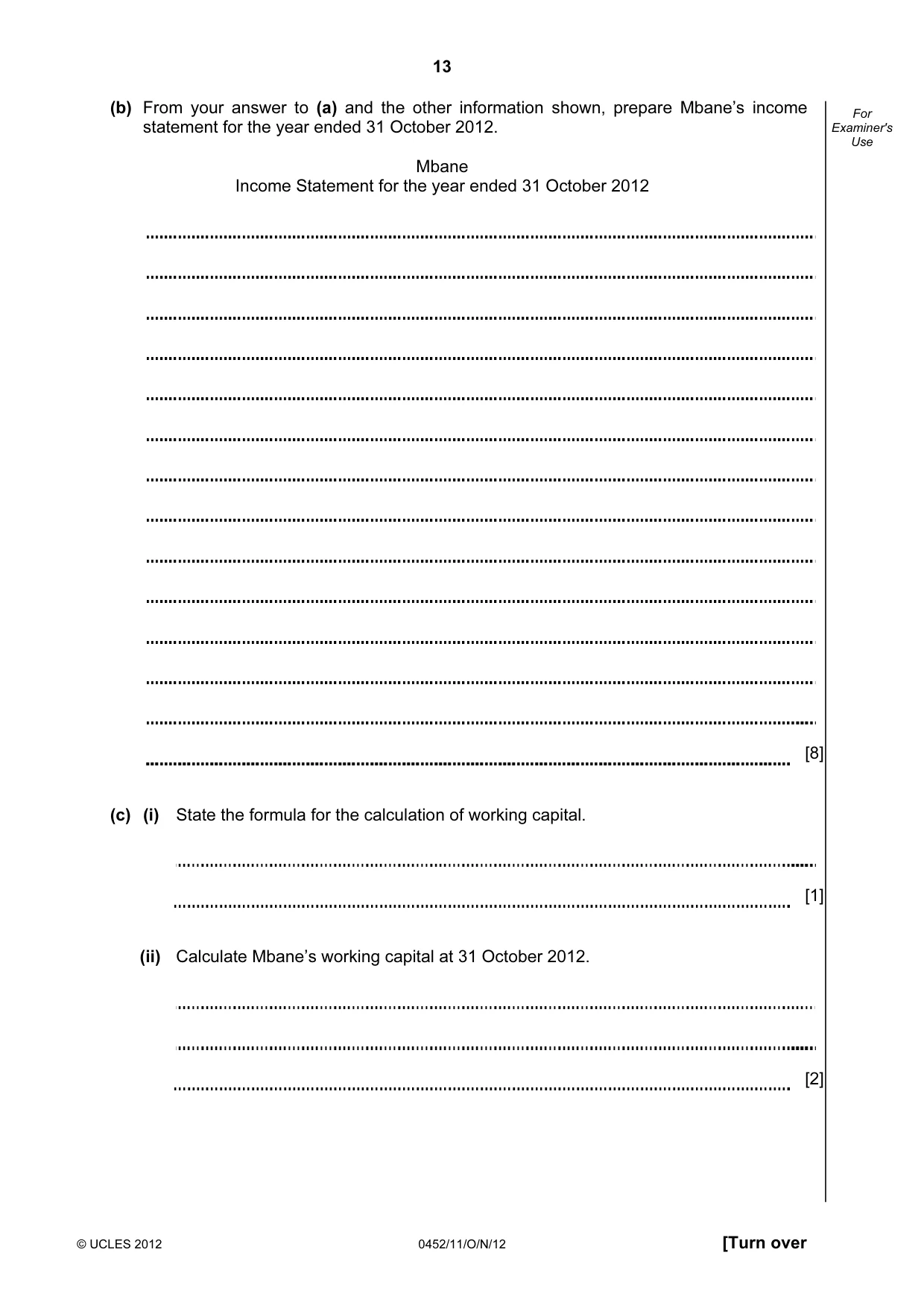 Cambridge IGCSE Accounting 0452 2012 Oct/Nov Paper 1 · Variant 1 question paper, page 13 of 20