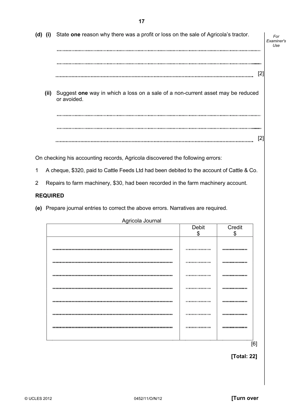 Cambridge IGCSE Accounting 0452 2012 Oct/Nov Paper 1 · Variant 1 question paper, page 17 of 20