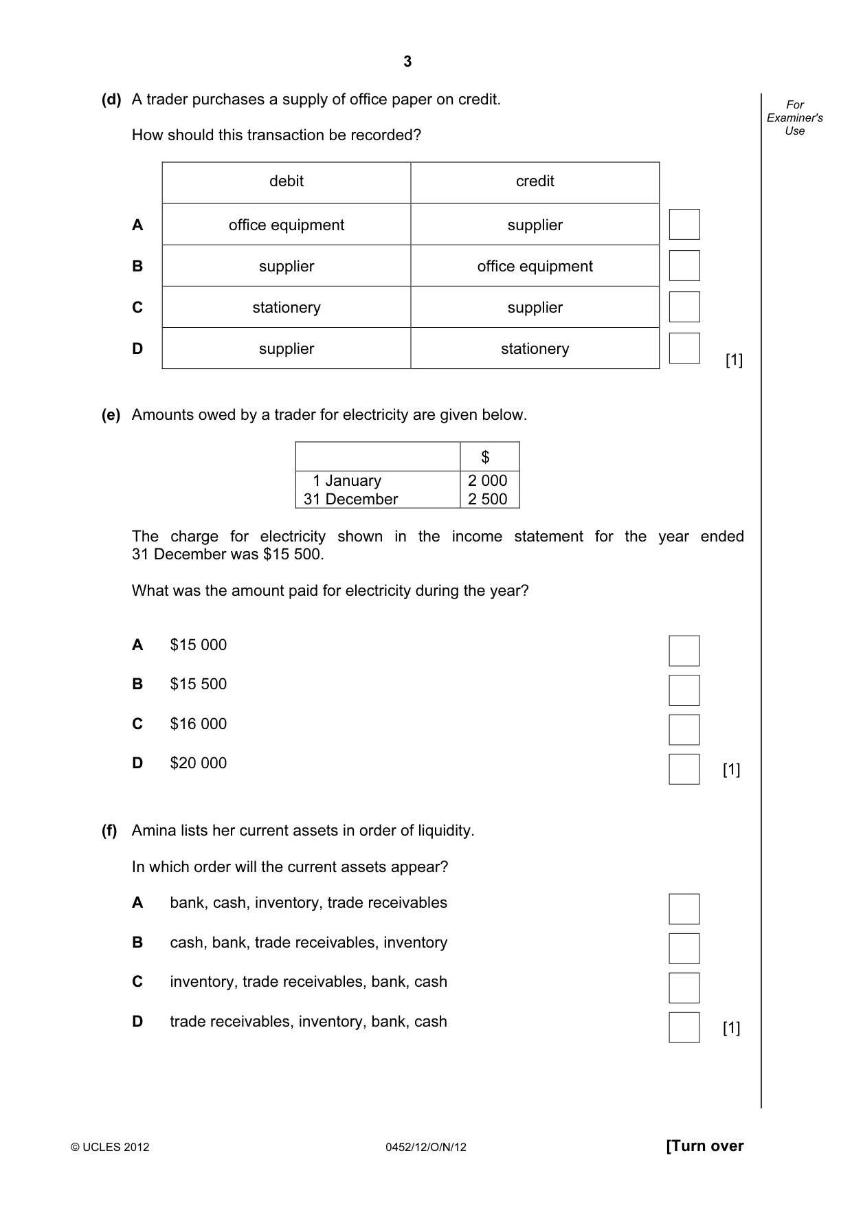 Cambridge IGCSE Accounting 0452 2012 Oct/Nov Paper 1 · Variant 2 question paper, page 3 of 20
