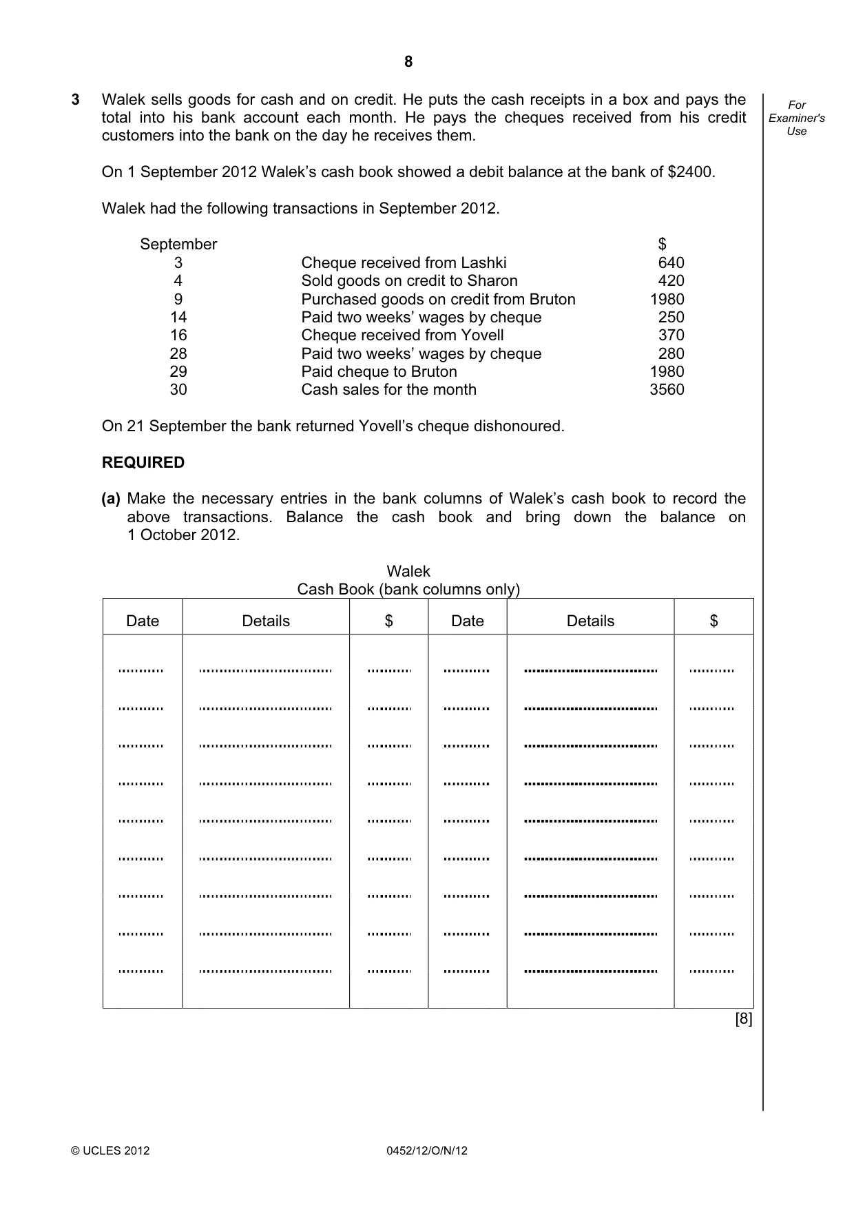 Cambridge IGCSE Accounting 0452 2012 Oct/Nov Paper 1 · Variant 2 question paper, page 8 of 20