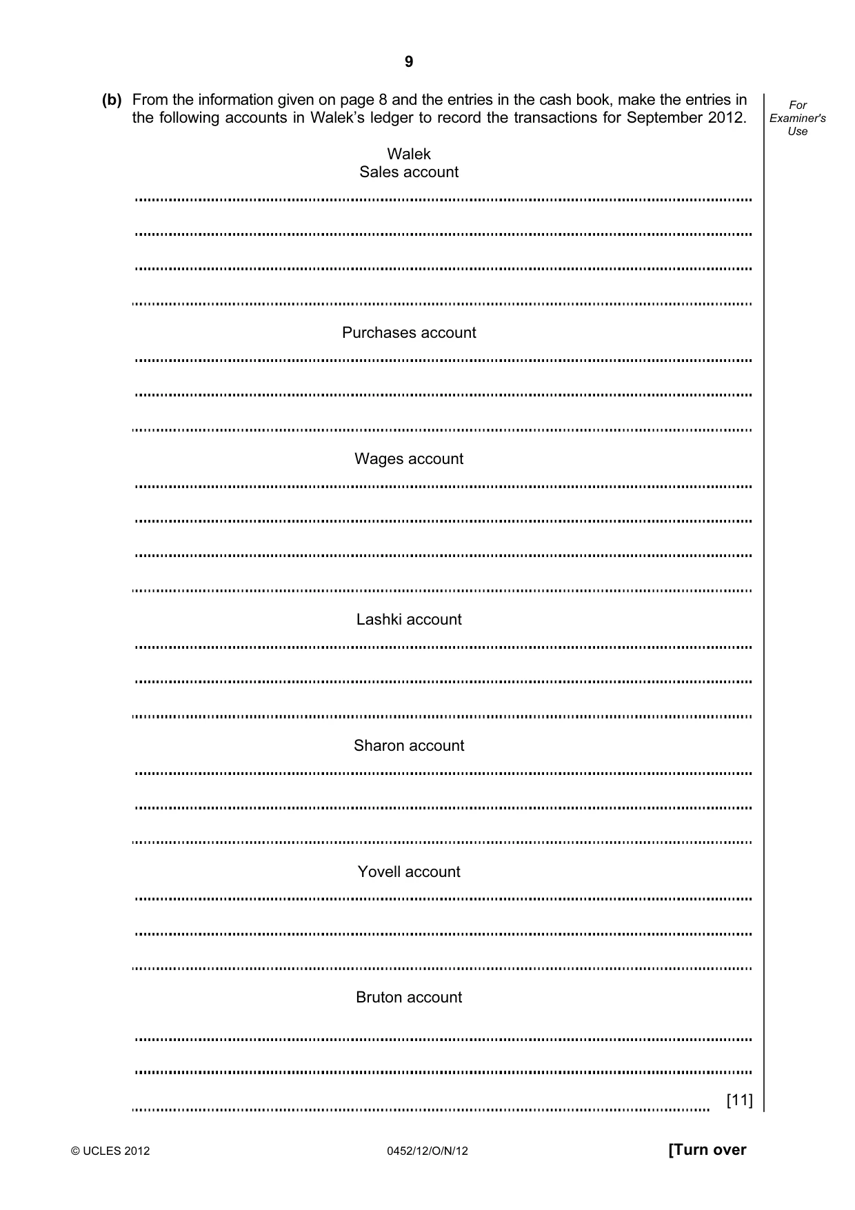 Cambridge IGCSE Accounting 0452 2012 Oct/Nov Paper 1 · Variant 2 question paper, page 9 of 20