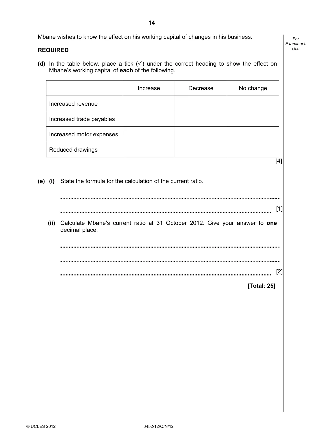 Cambridge IGCSE Accounting 0452 2012 Oct/Nov Paper 1 · Variant 2 question paper, page 14 of 20