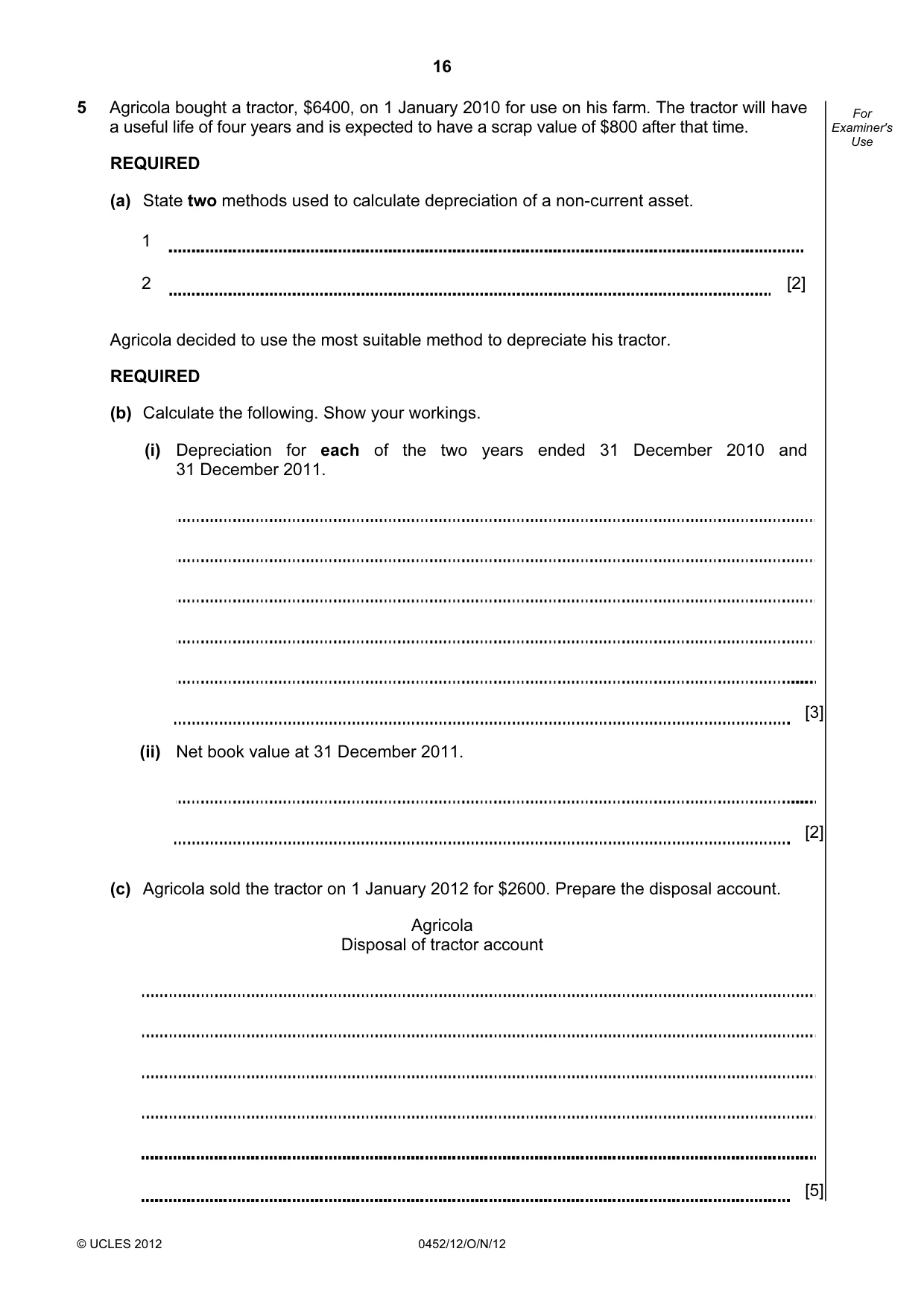 Cambridge IGCSE Accounting 0452 2012 Oct/Nov Paper 1 · Variant 2 question paper, page 16 of 20