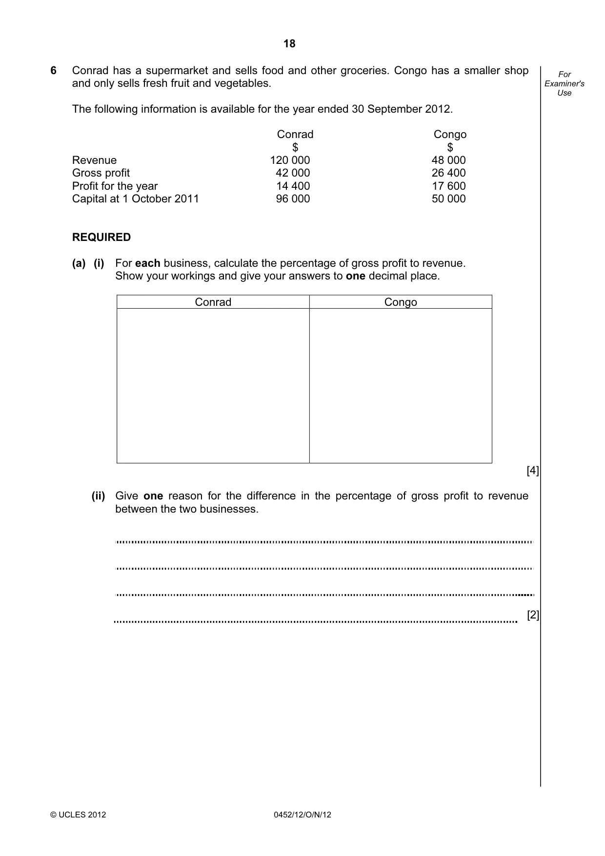 Cambridge IGCSE Accounting 0452 2012 Oct/Nov Paper 1 · Variant 2 question paper, page 18 of 20