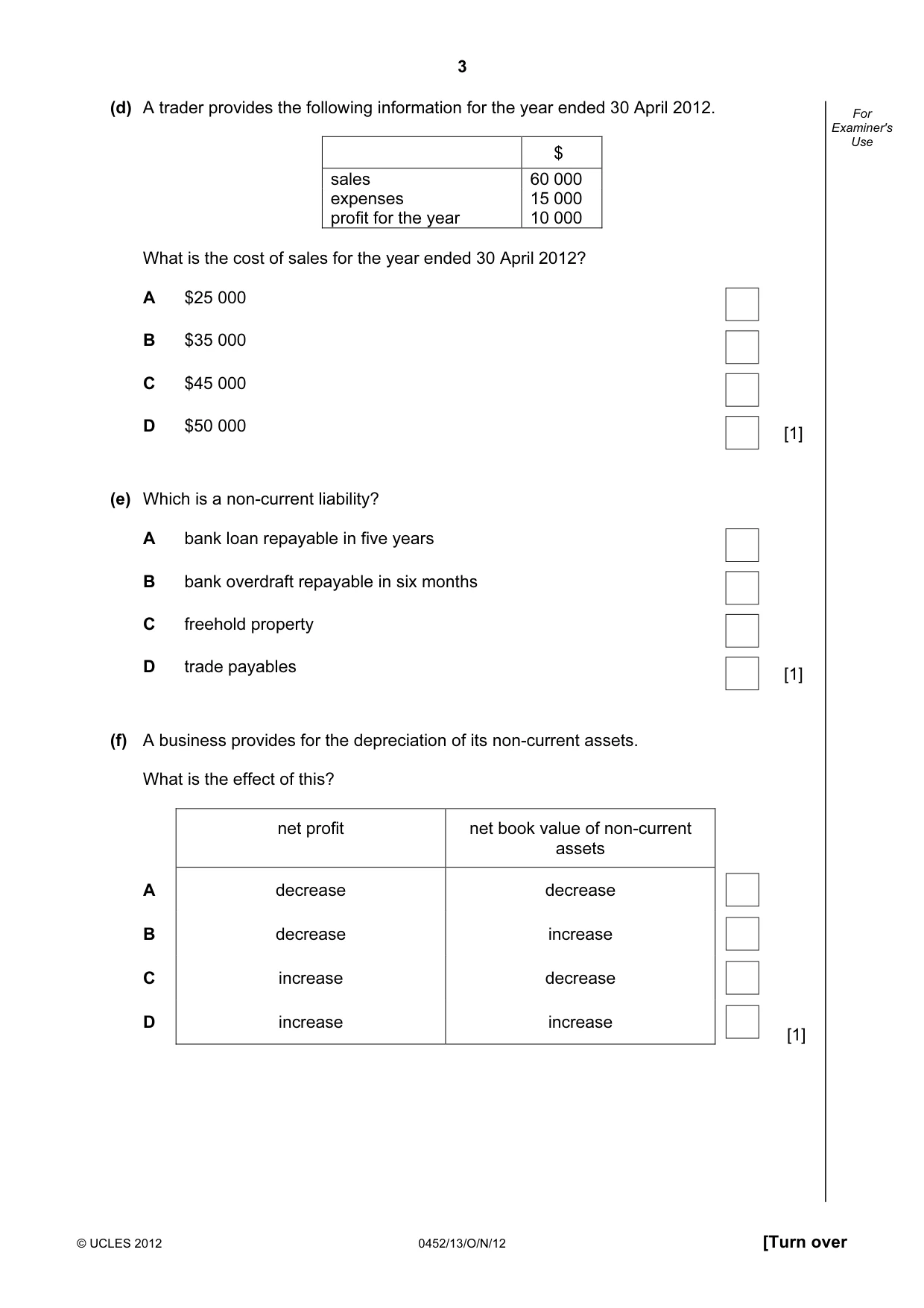 Cambridge IGCSE Accounting 0452 2012 Oct/Nov Paper 1 · Variant 3 question paper, page 3 of 20