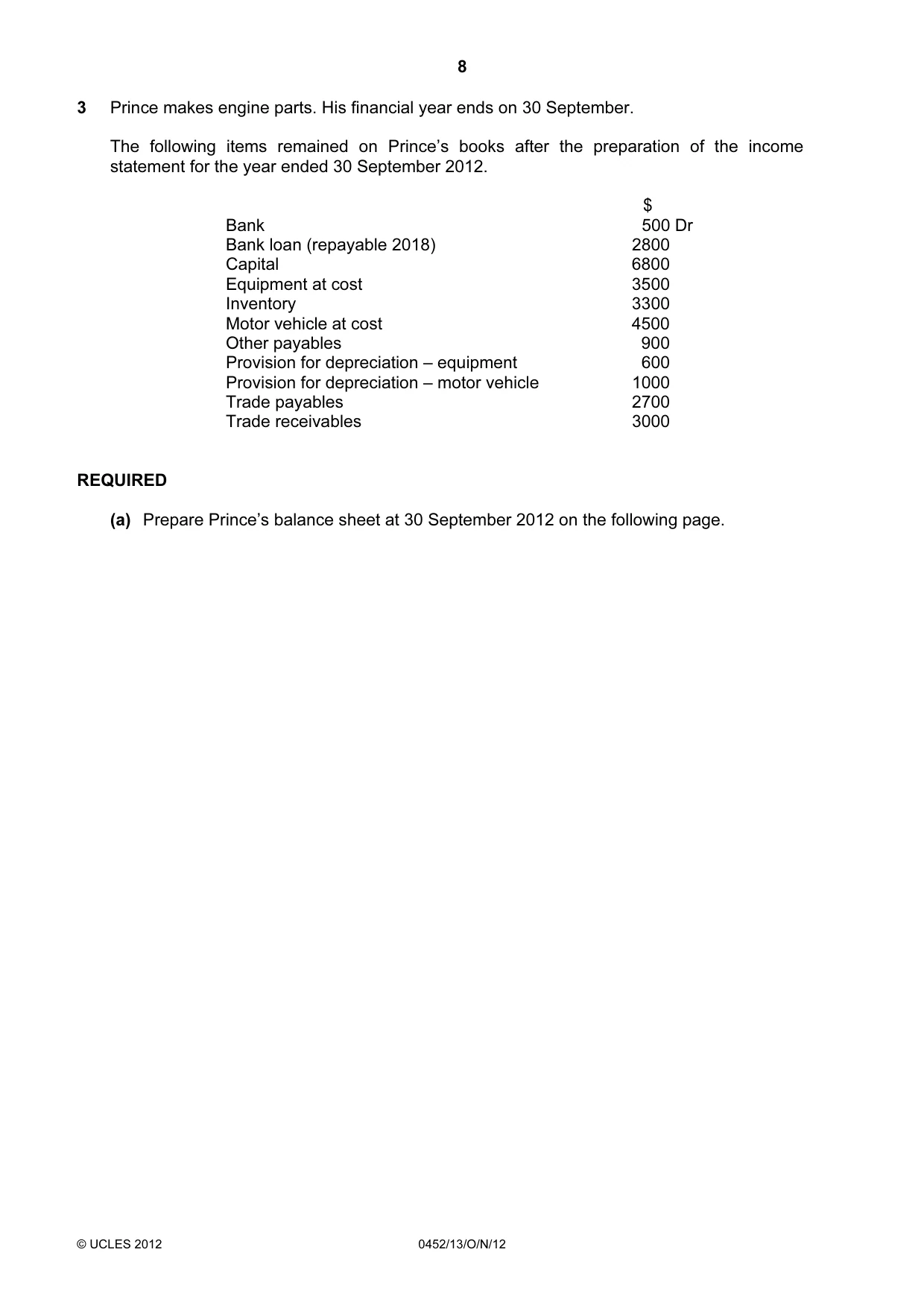 Cambridge IGCSE Accounting 0452 2012 Oct/Nov Paper 1 · Variant 3 question paper, page 8 of 20