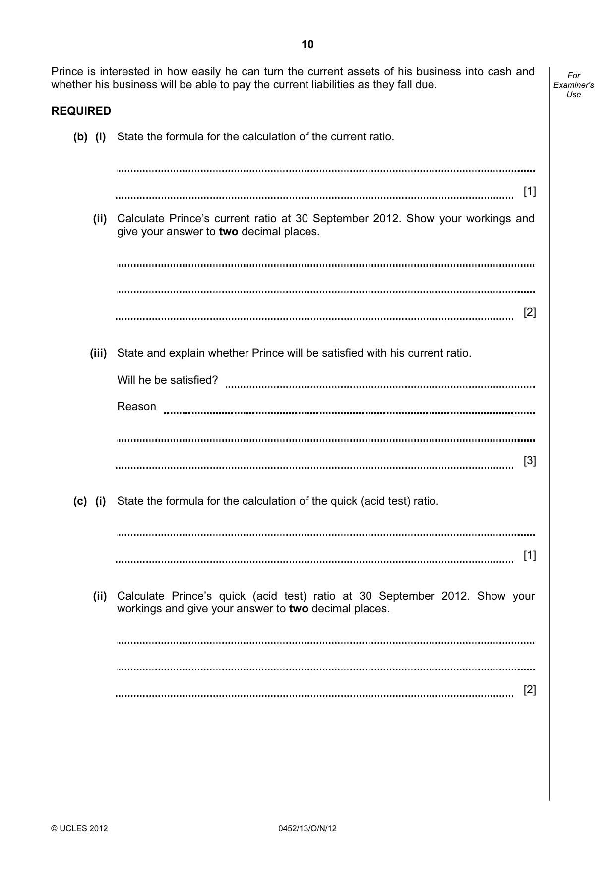 Cambridge IGCSE Accounting 0452 2012 Oct/Nov Paper 1 · Variant 3 question paper, page 10 of 20