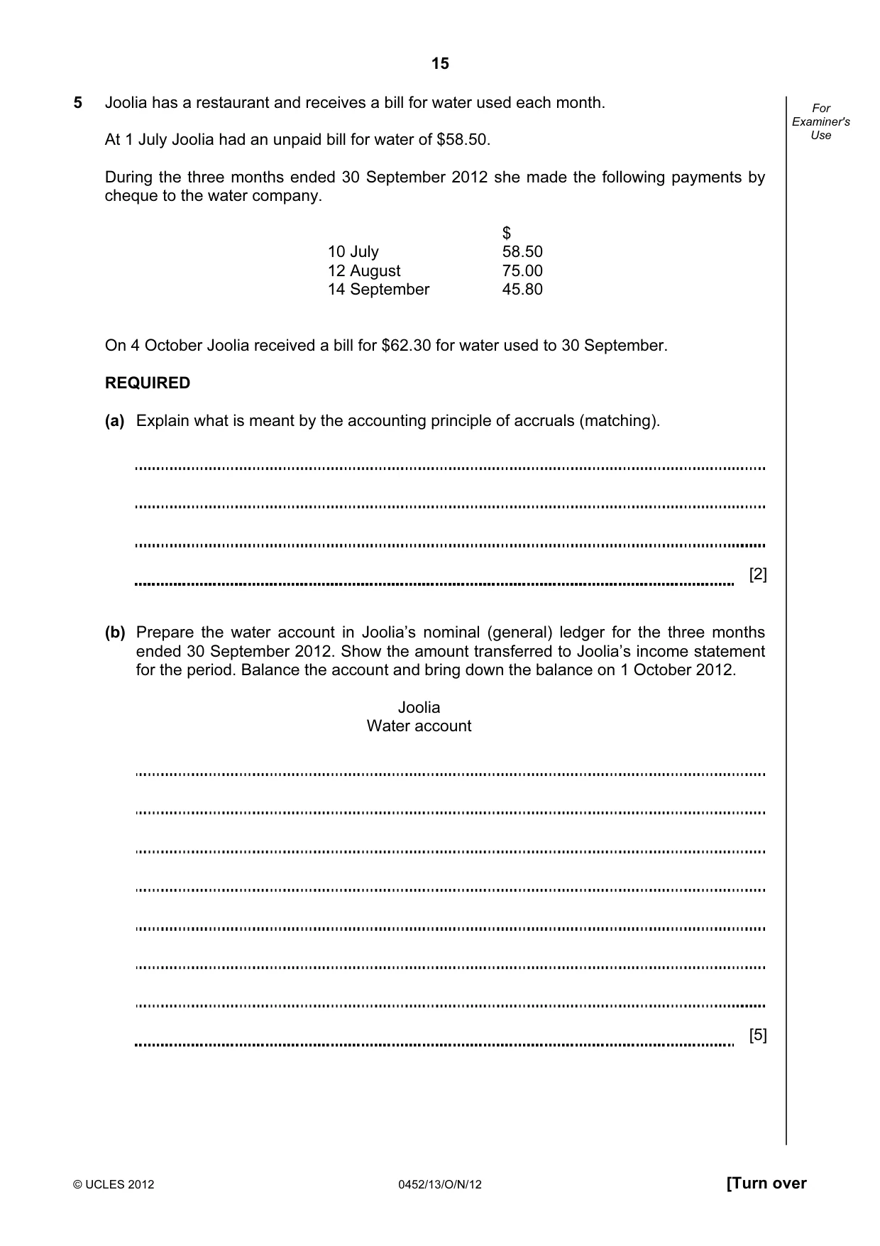 Cambridge IGCSE Accounting 0452 2012 Oct/Nov Paper 1 · Variant 3 question paper, page 15 of 20