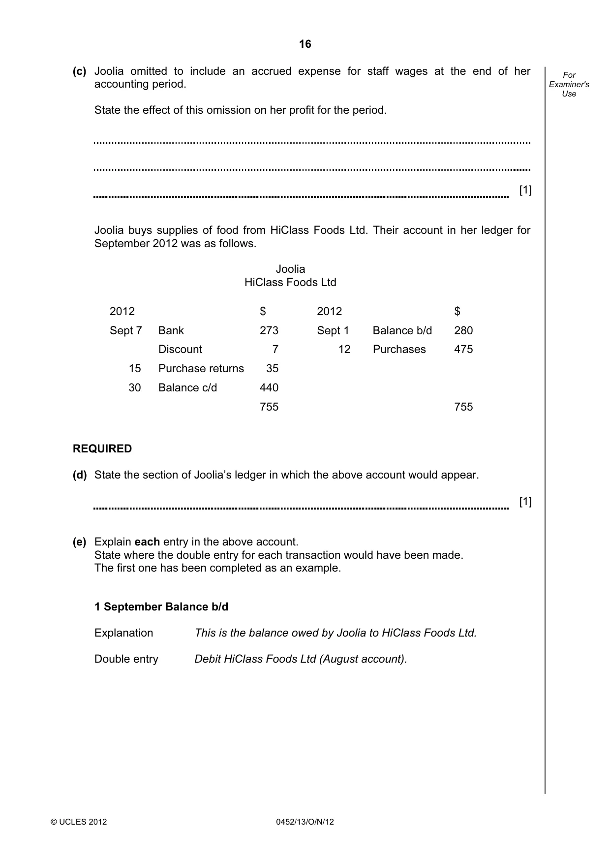 Cambridge IGCSE Accounting 0452 2012 Oct/Nov Paper 1 · Variant 3 question paper, page 16 of 20