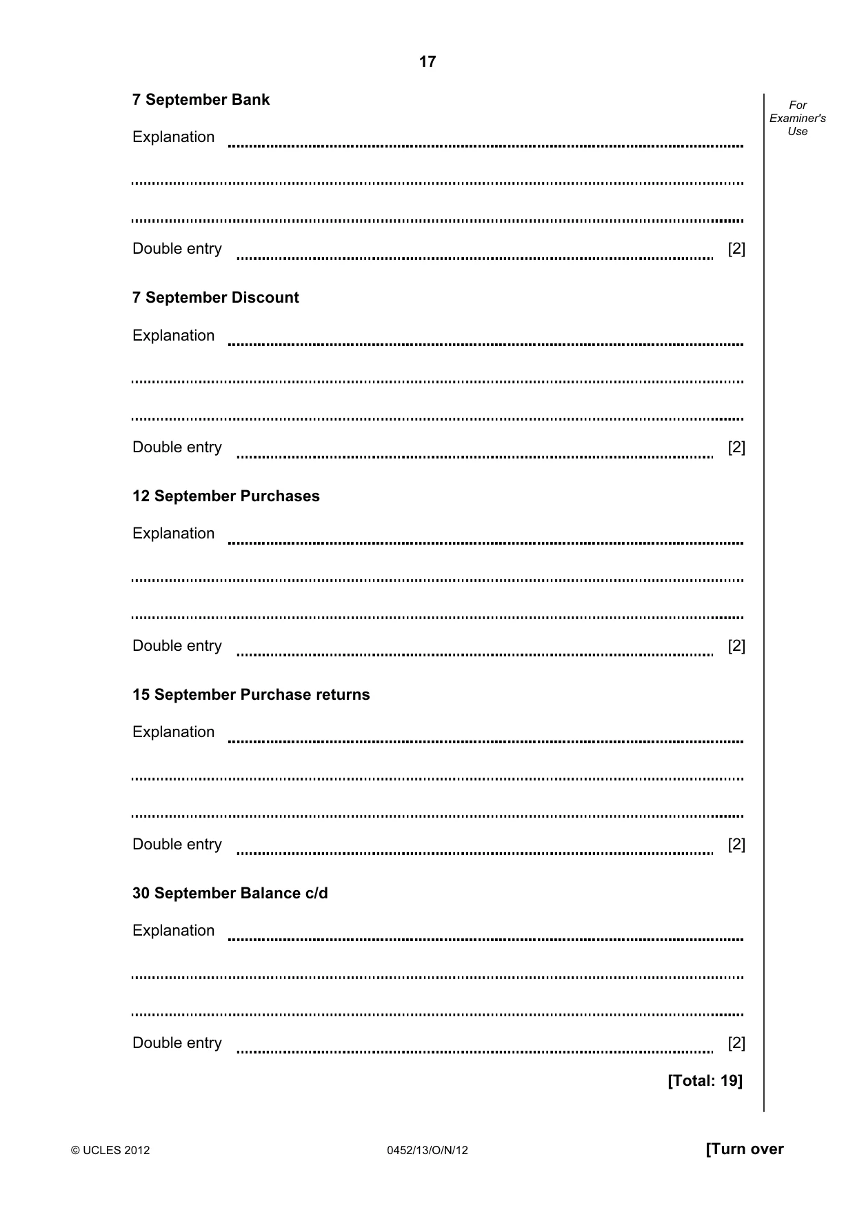 Cambridge IGCSE Accounting 0452 2012 Oct/Nov Paper 1 · Variant 3 question paper, page 17 of 20