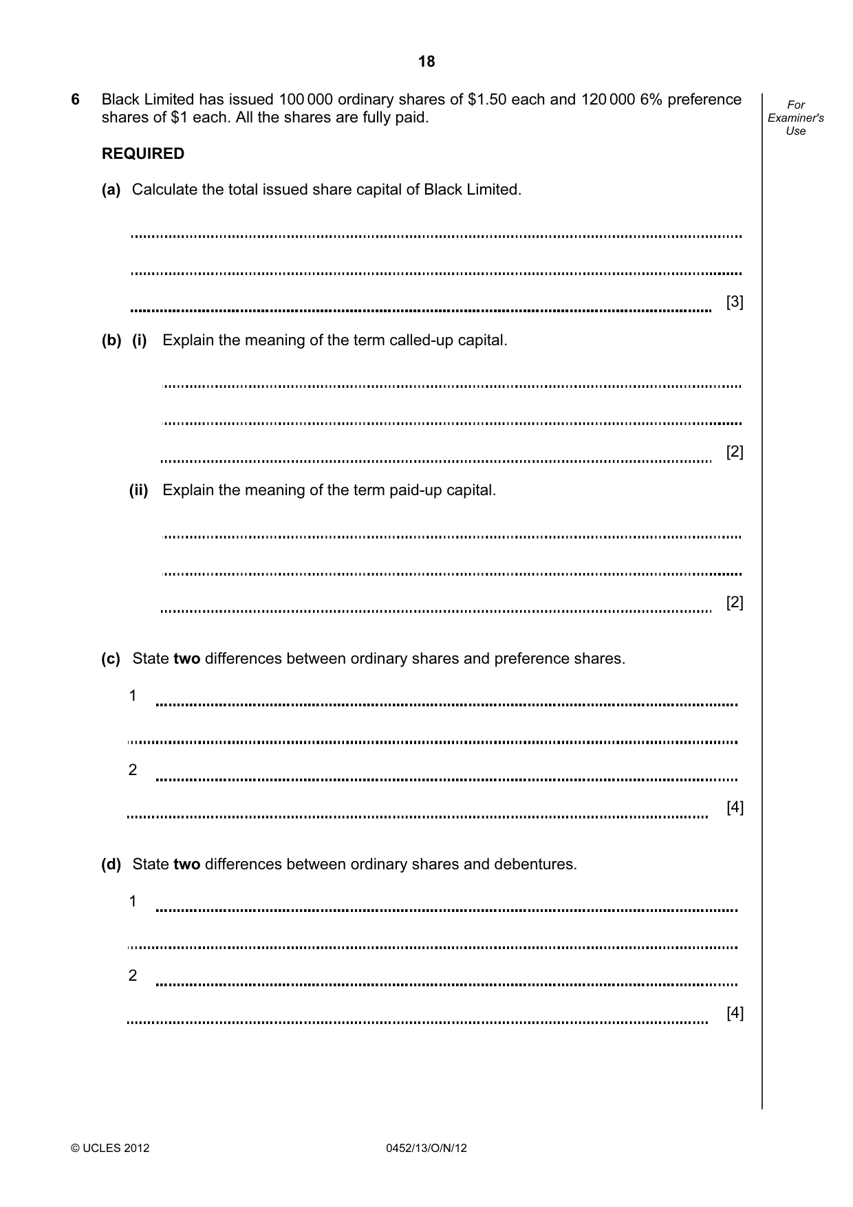 Cambridge IGCSE Accounting 0452 2012 Oct/Nov Paper 1 · Variant 3 question paper, page 18 of 20