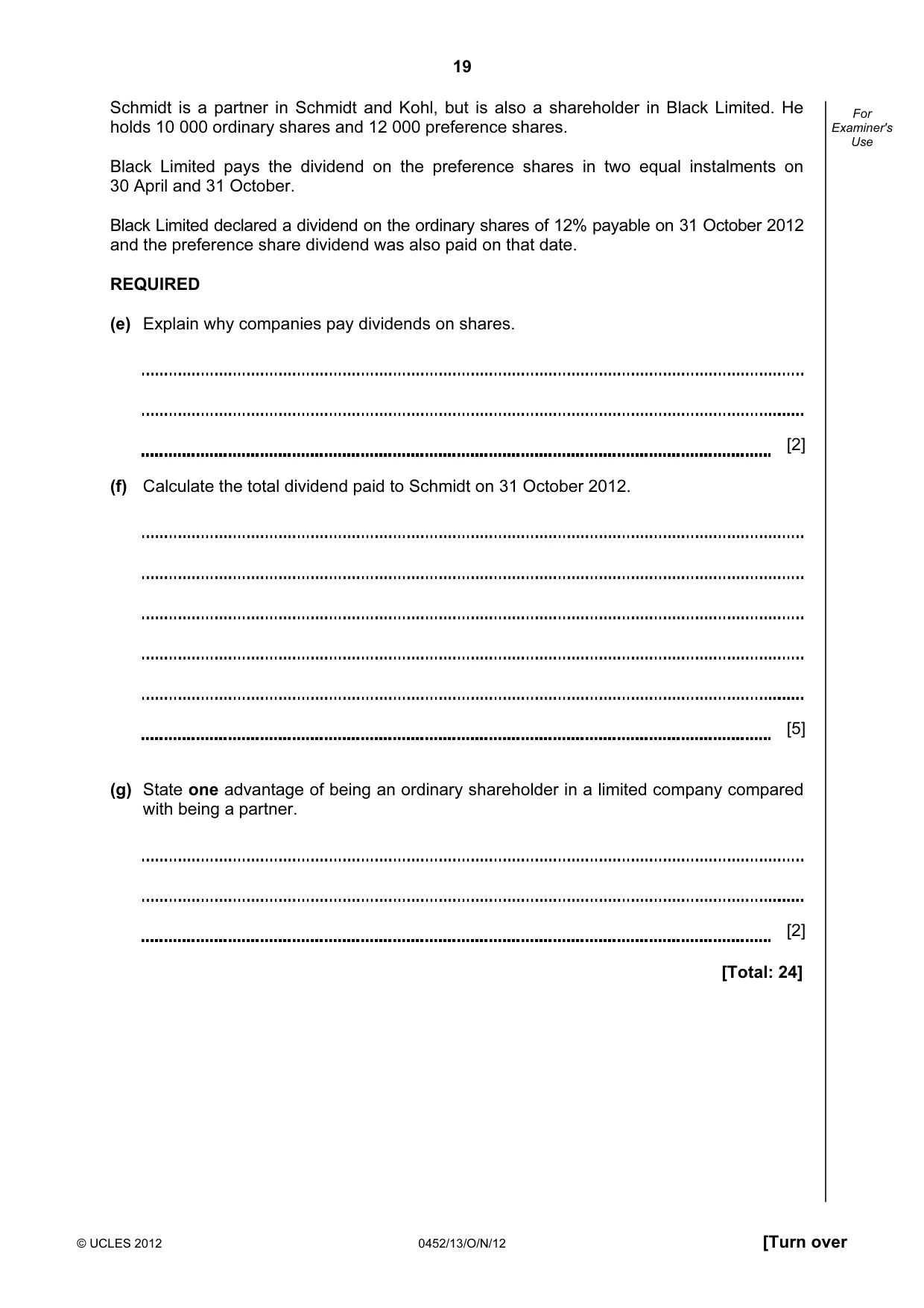 Cambridge IGCSE Accounting 0452 2012 Oct/Nov Paper 1 · Variant 3 question paper, page 19 of 20