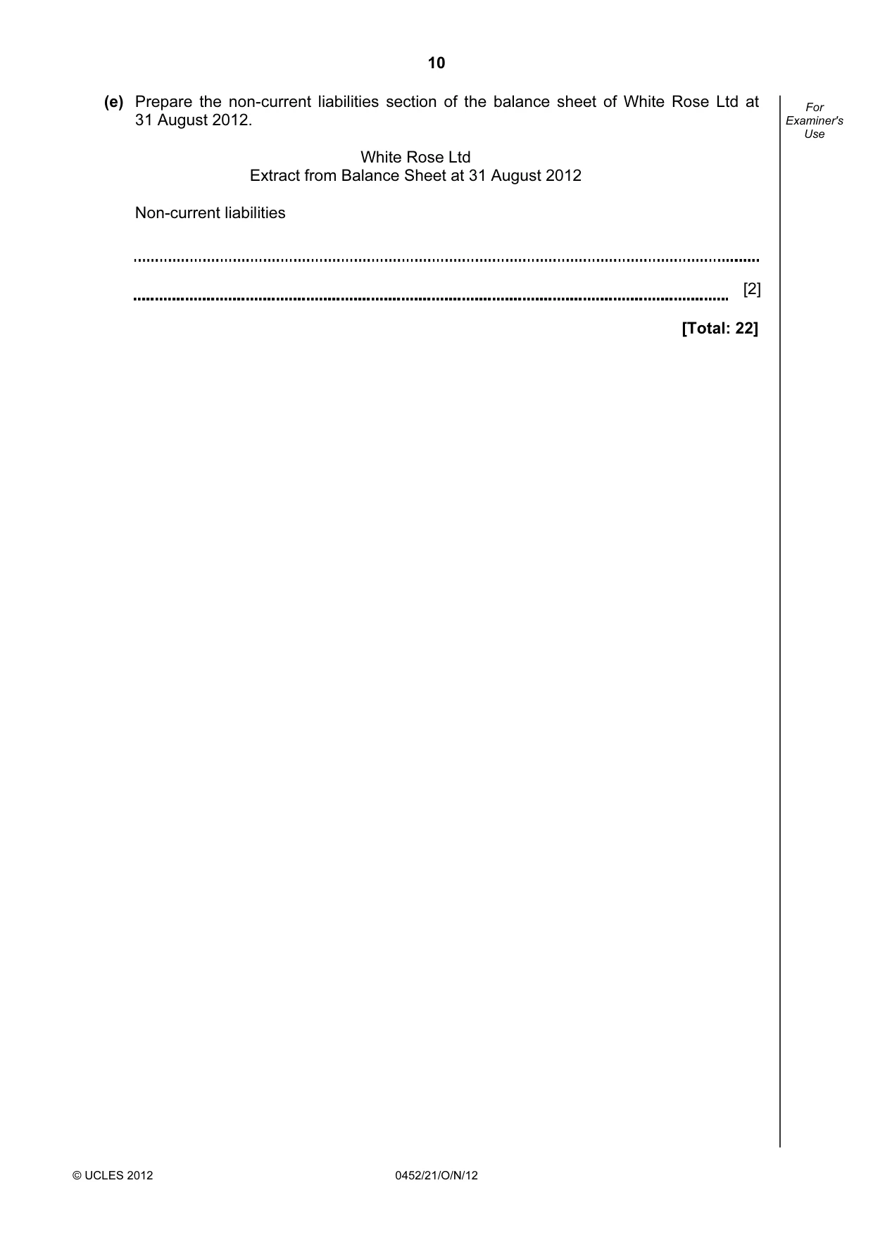 Cambridge IGCSE Accounting 0452 2012 Oct/Nov Paper 2 · Variant 1 question paper, page 10 of 16