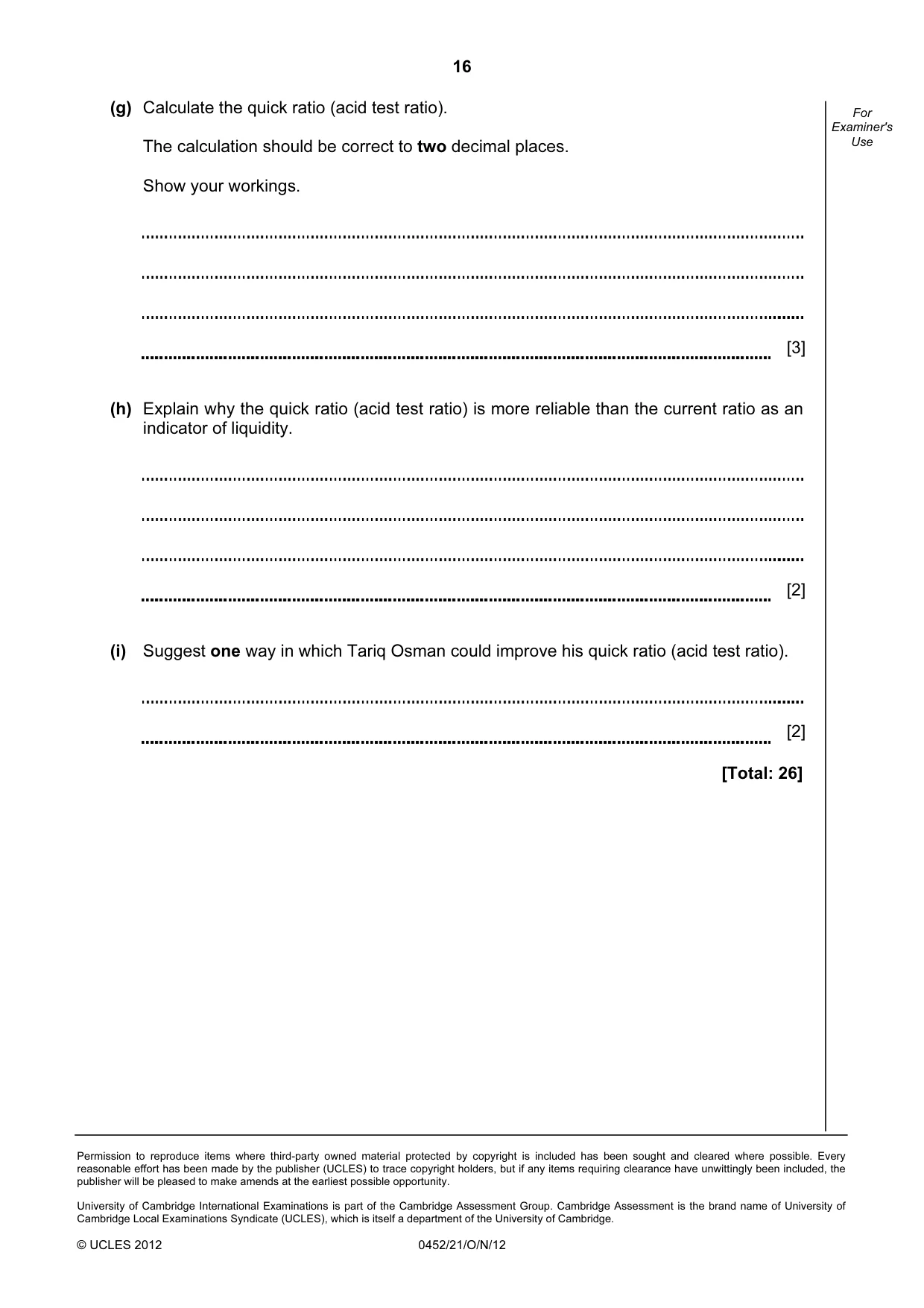 Cambridge IGCSE Accounting 0452 2012 Oct/Nov Paper 2 · Variant 1 question paper, page 16 of 16