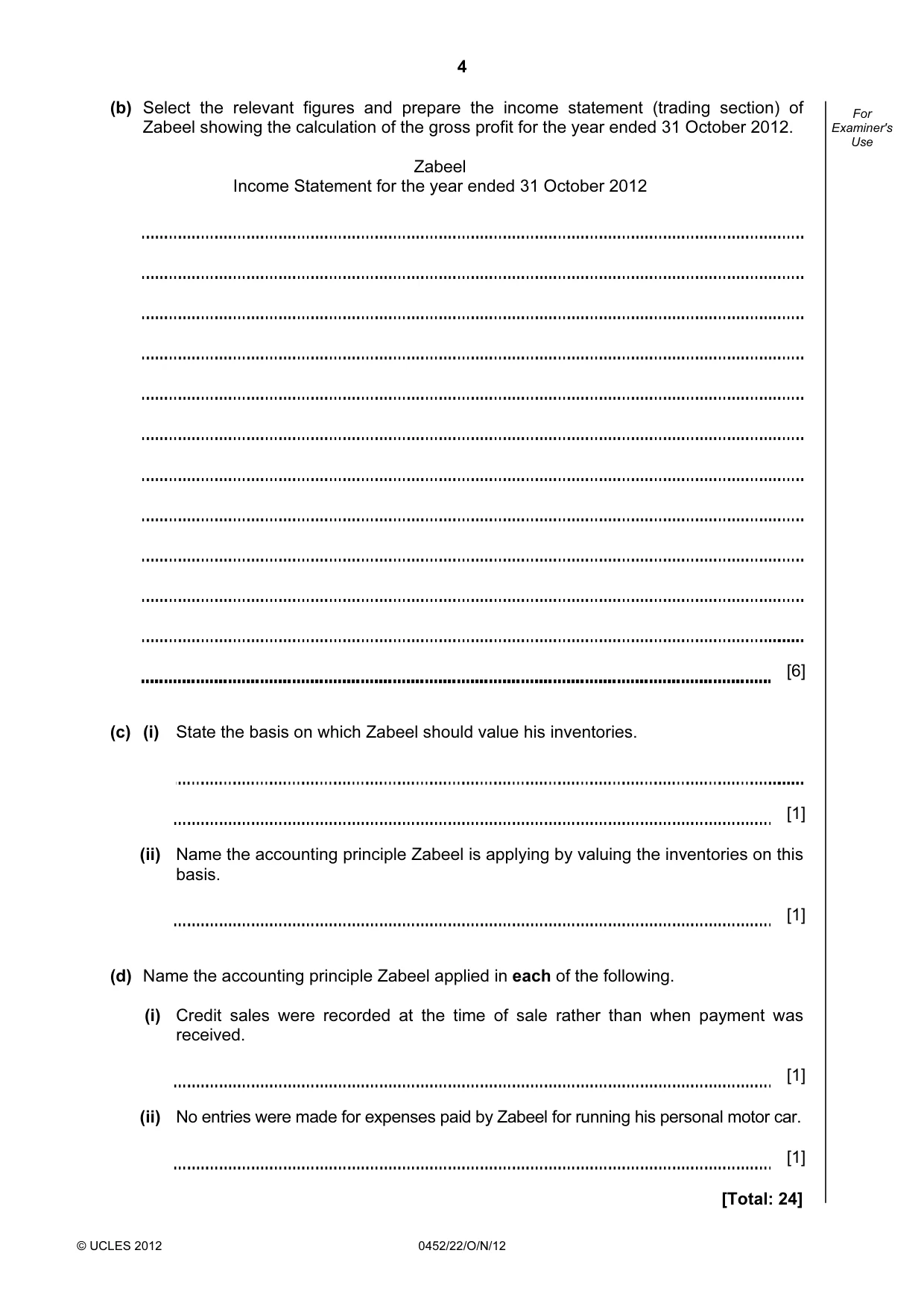 Cambridge IGCSE Accounting 0452 2012 Oct/Nov Paper 2 · Variant 2 question paper, page 4 of 16