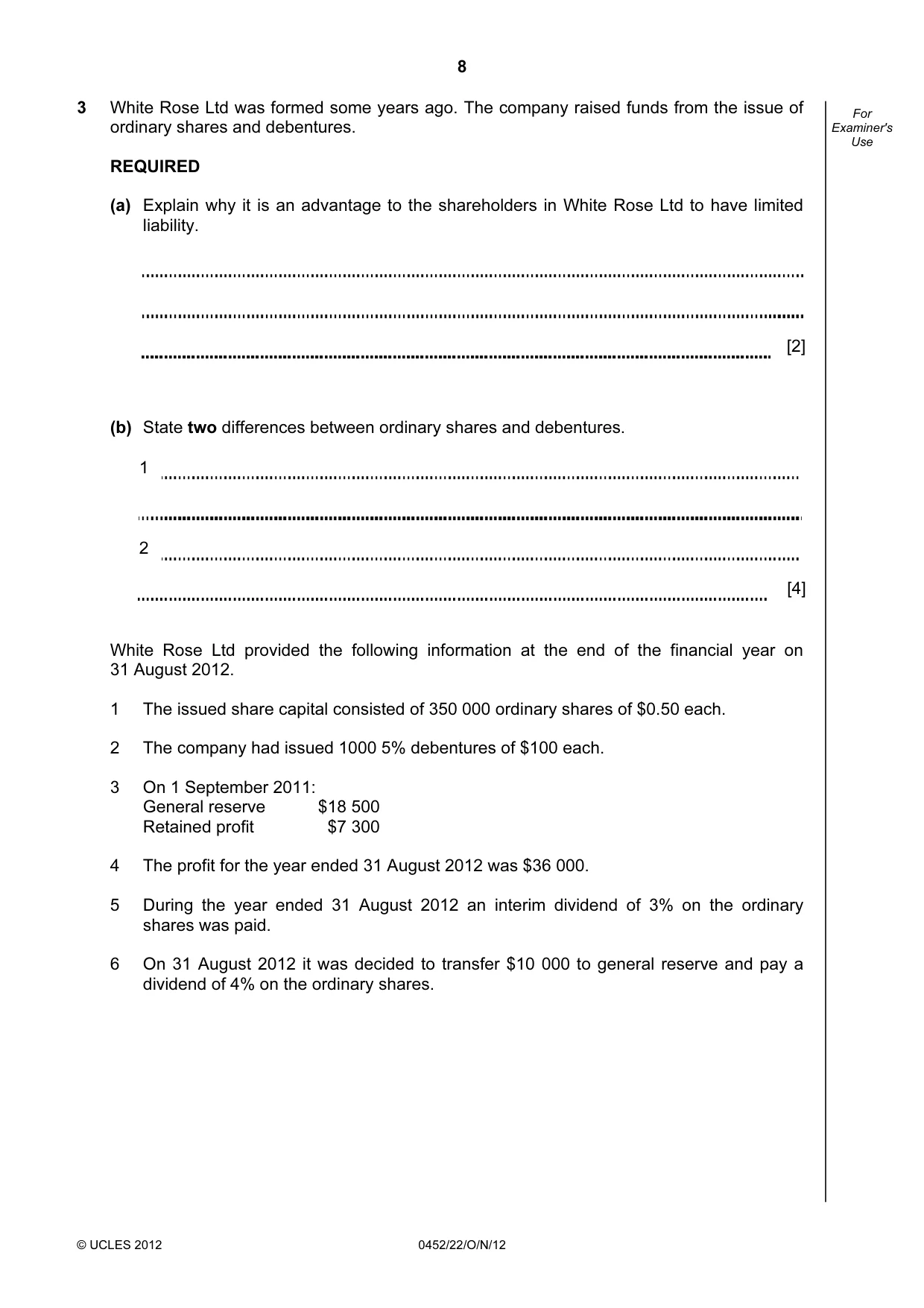 Cambridge IGCSE Accounting 0452 2012 Oct/Nov Paper 2 · Variant 2 question paper, page 8 of 16