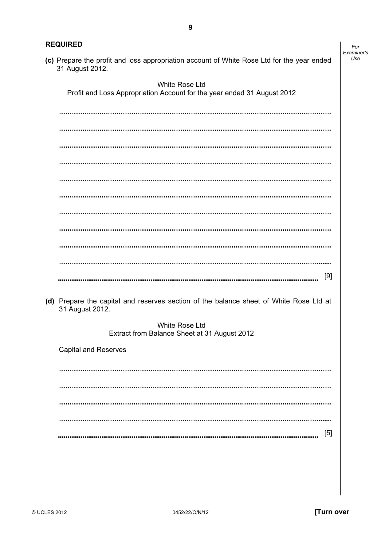 Cambridge IGCSE Accounting 0452 2012 Oct/Nov Paper 2 · Variant 2 question paper, page 9 of 16