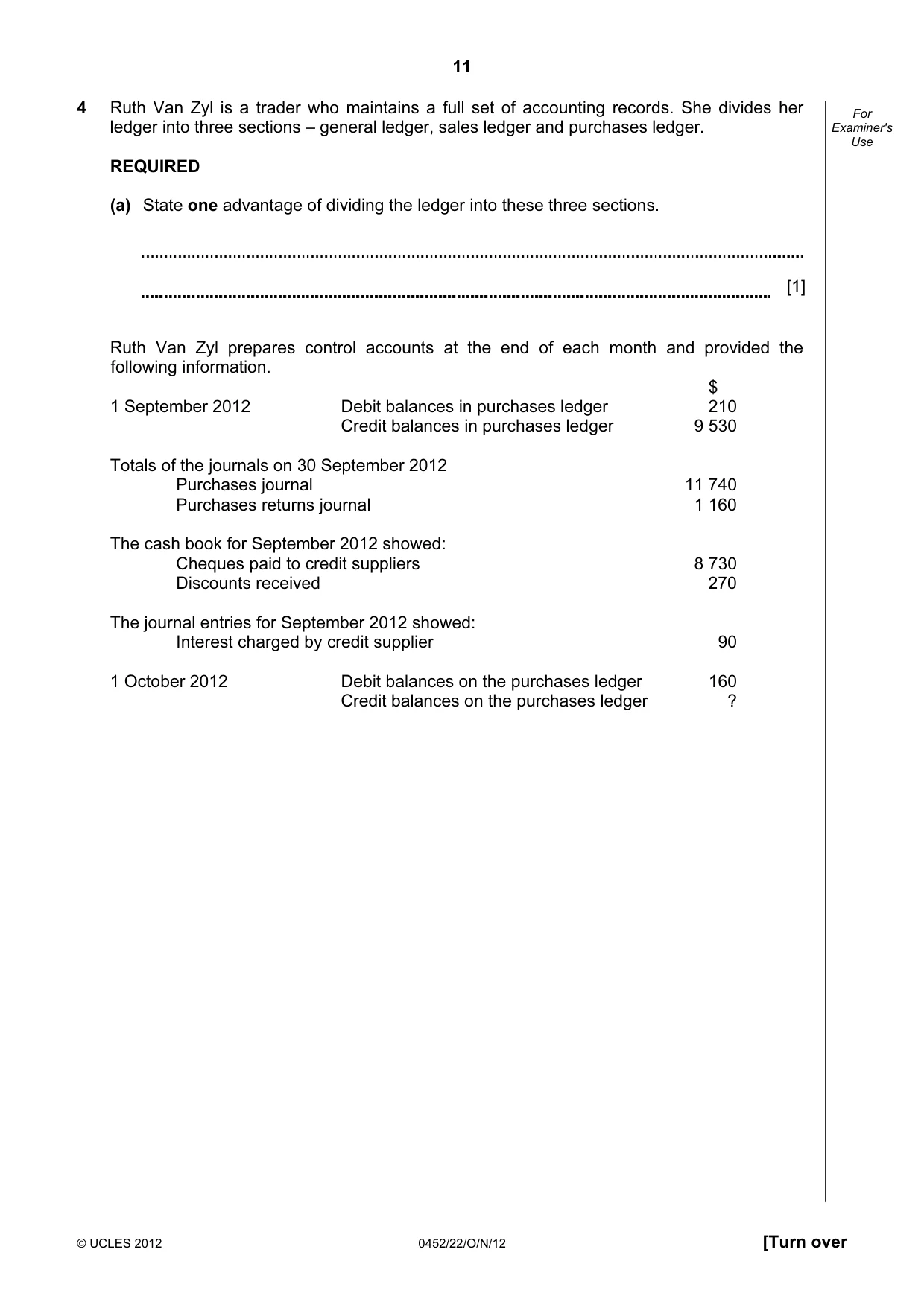 Cambridge IGCSE Accounting 0452 2012 Oct/Nov Paper 2 · Variant 2 question paper, page 11 of 16