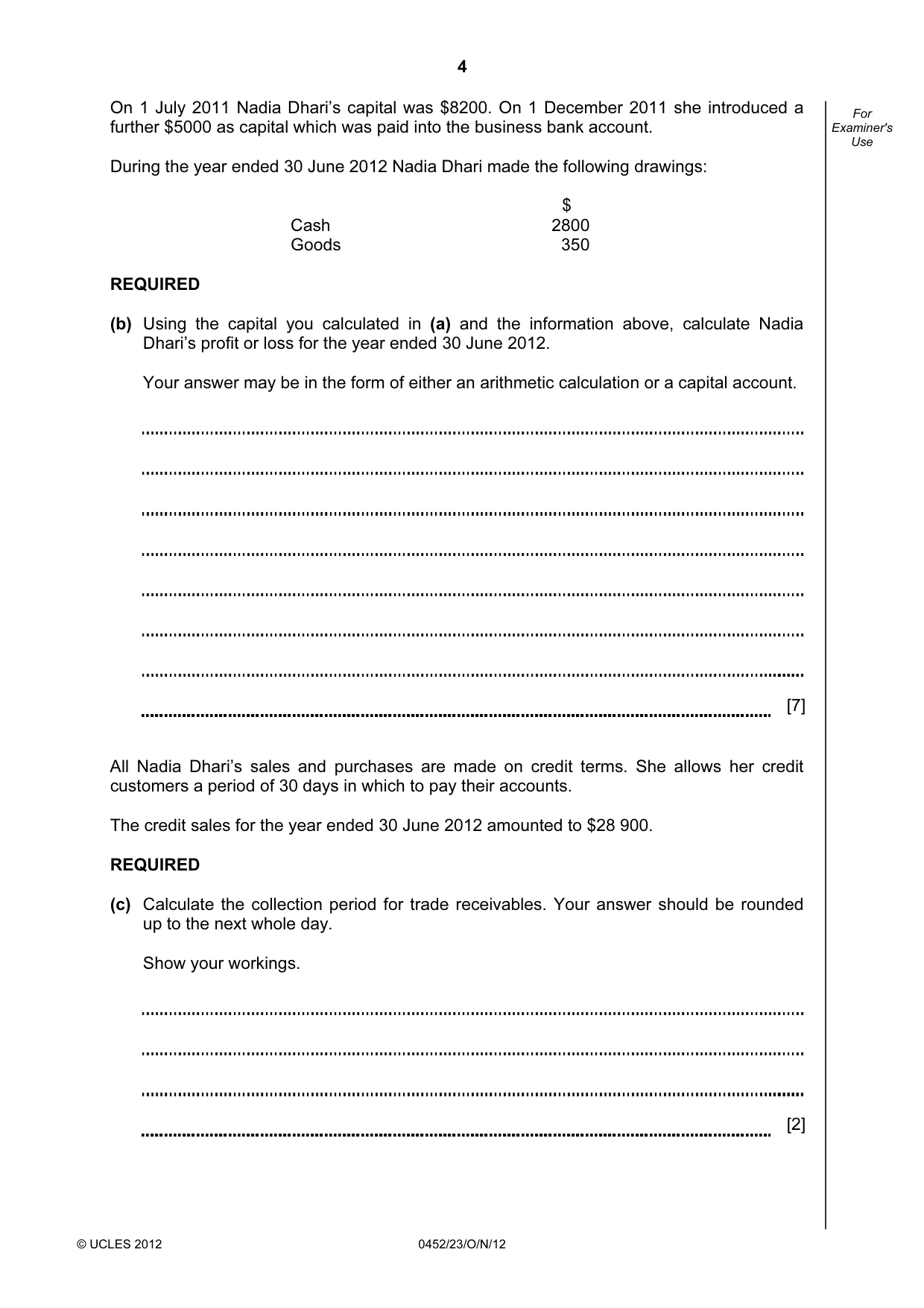 Cambridge IGCSE Accounting 0452 2012 Oct/Nov Paper 2 · Variant 3 question paper, page 4 of 20