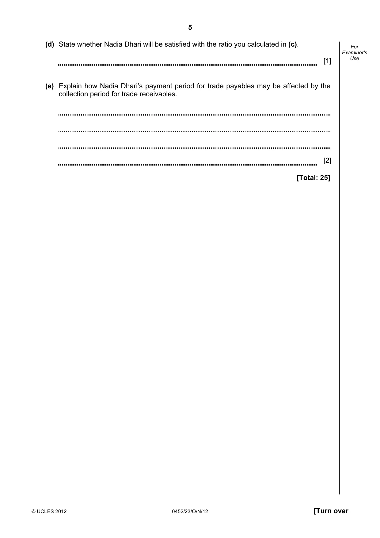 Cambridge IGCSE Accounting 0452 2012 Oct/Nov Paper 2 · Variant 3 question paper, page 5 of 20