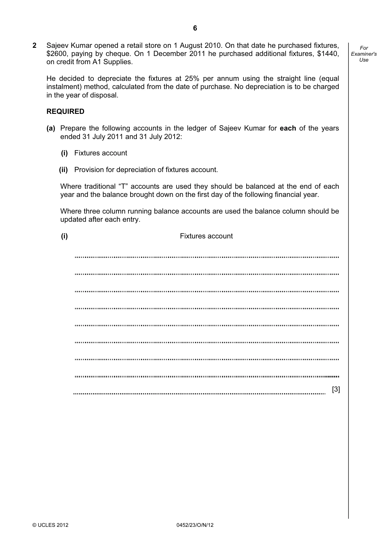 Cambridge IGCSE Accounting 0452 2012 Oct/Nov Paper 2 · Variant 3 question paper, page 6 of 20