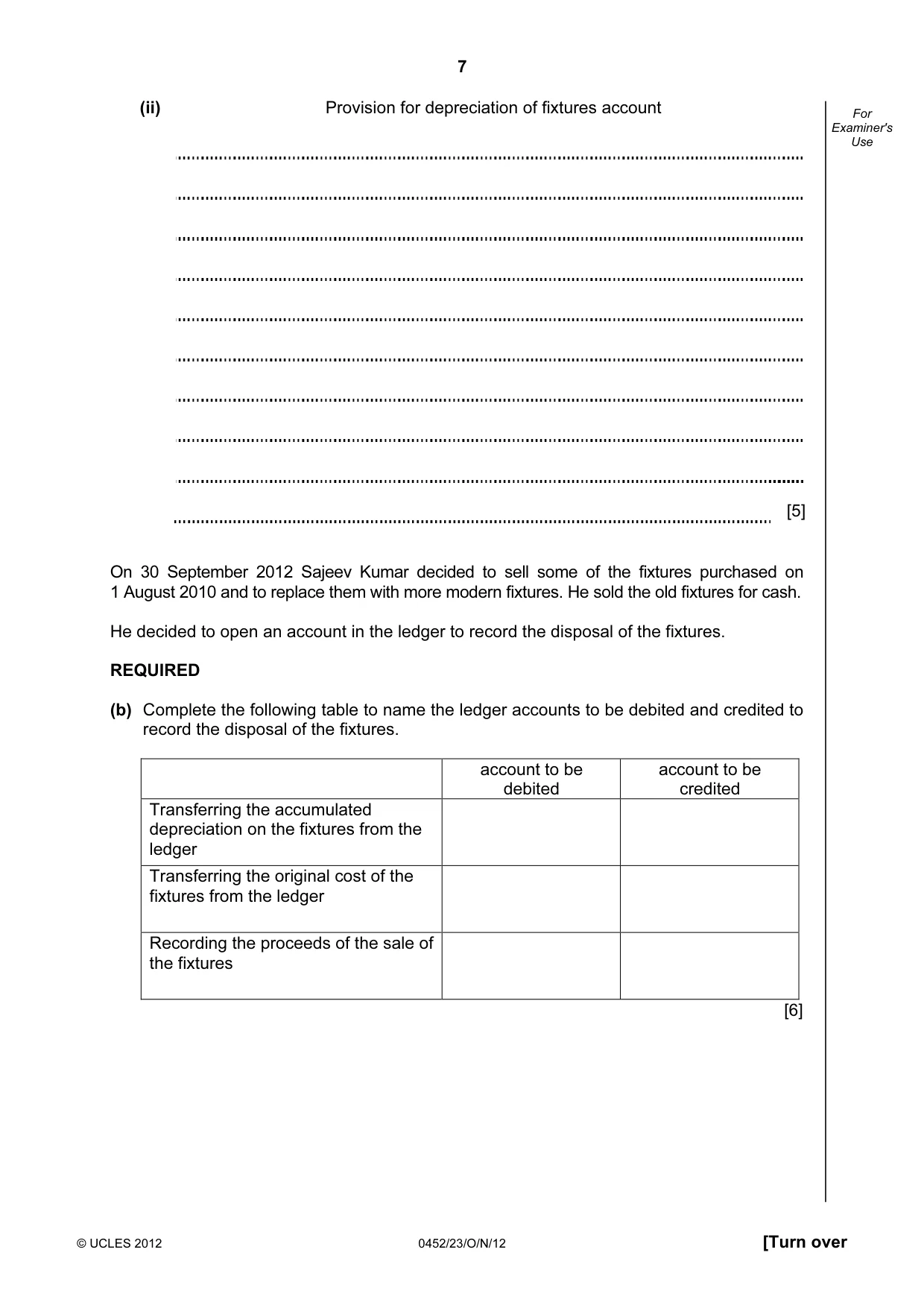 Cambridge IGCSE Accounting 0452 2012 Oct/Nov Paper 2 · Variant 3 question paper, page 7 of 20