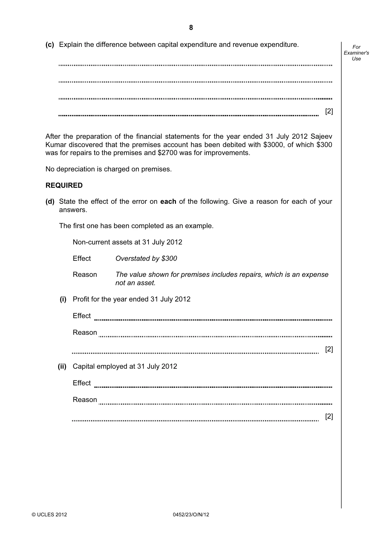 Cambridge IGCSE Accounting 0452 2012 Oct/Nov Paper 2 · Variant 3 question paper, page 8 of 20