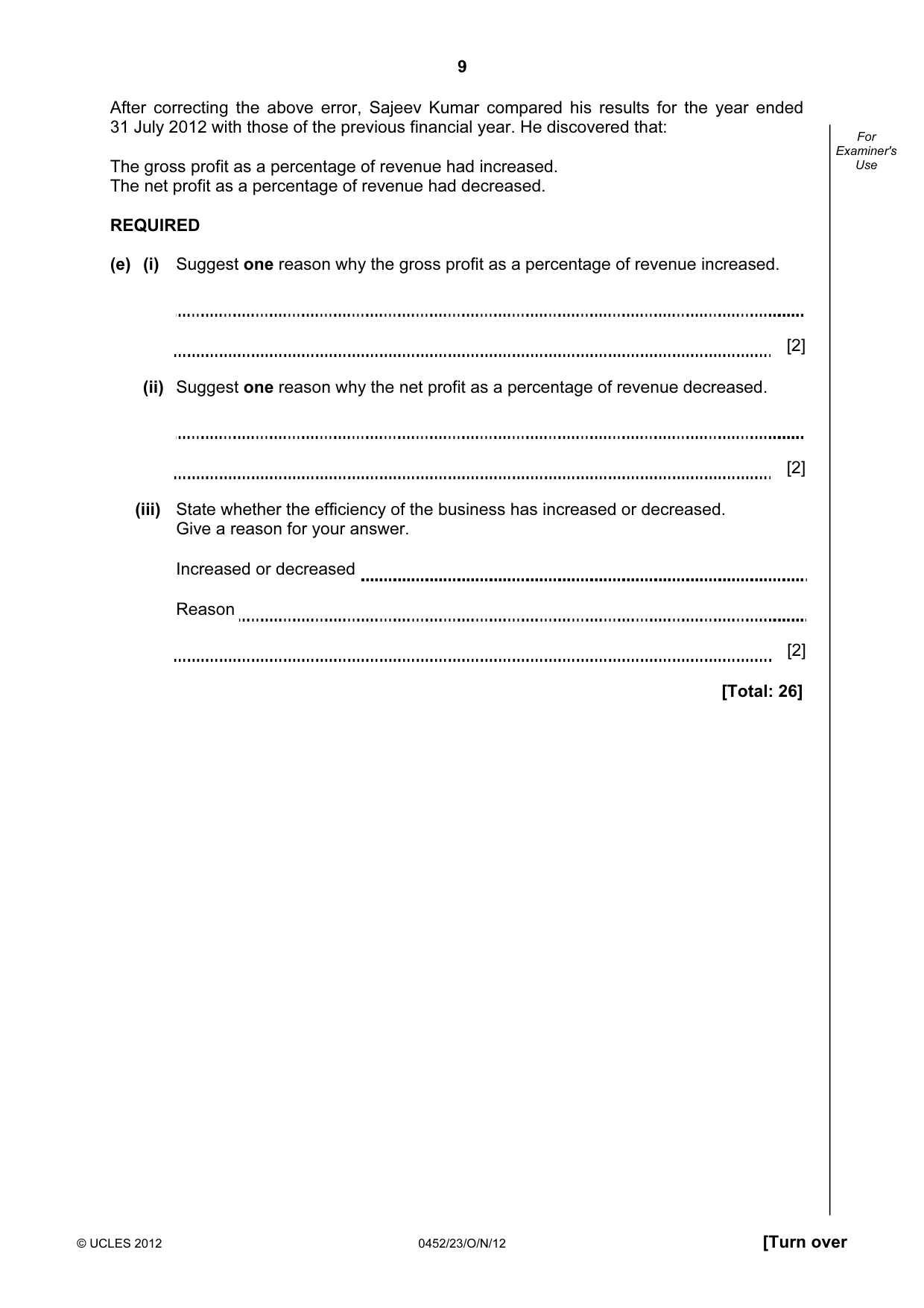 Cambridge IGCSE Accounting 0452 2012 Oct/Nov Paper 2 · Variant 3 question paper, page 9 of 20