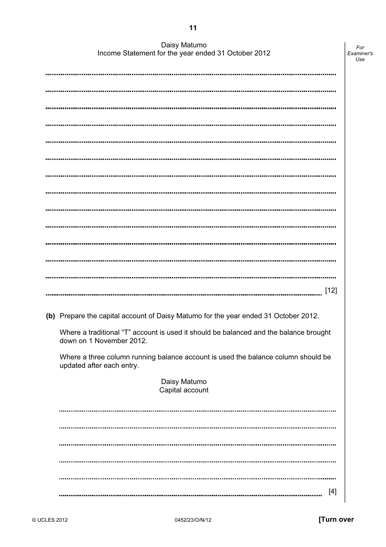 Cambridge IGCSE Accounting 0452 2012 Oct/Nov Paper 2 · Variant 3 question paper, page 11 of 20