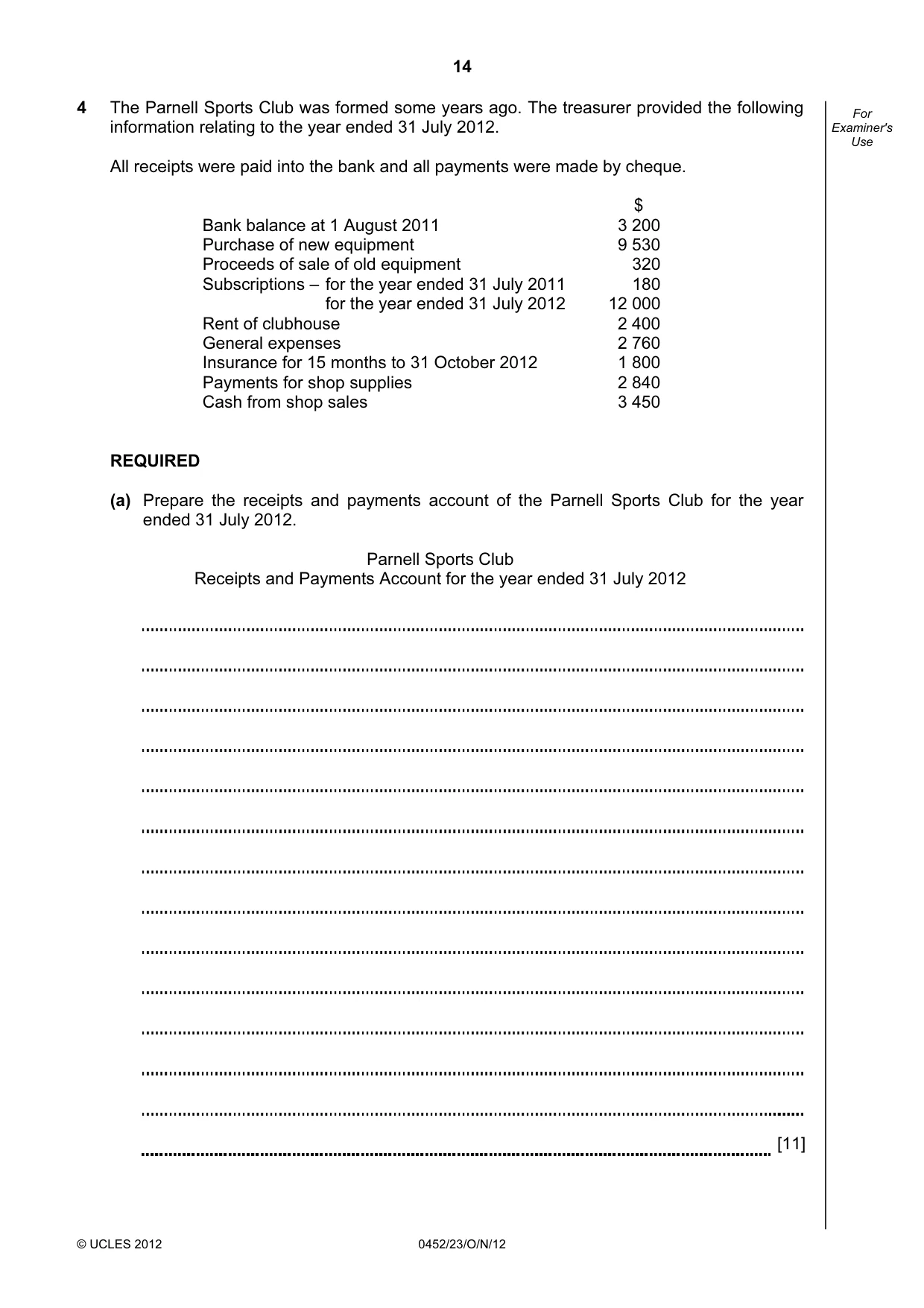 Cambridge IGCSE Accounting 0452 2012 Oct/Nov Paper 2 · Variant 3 question paper, page 14 of 20